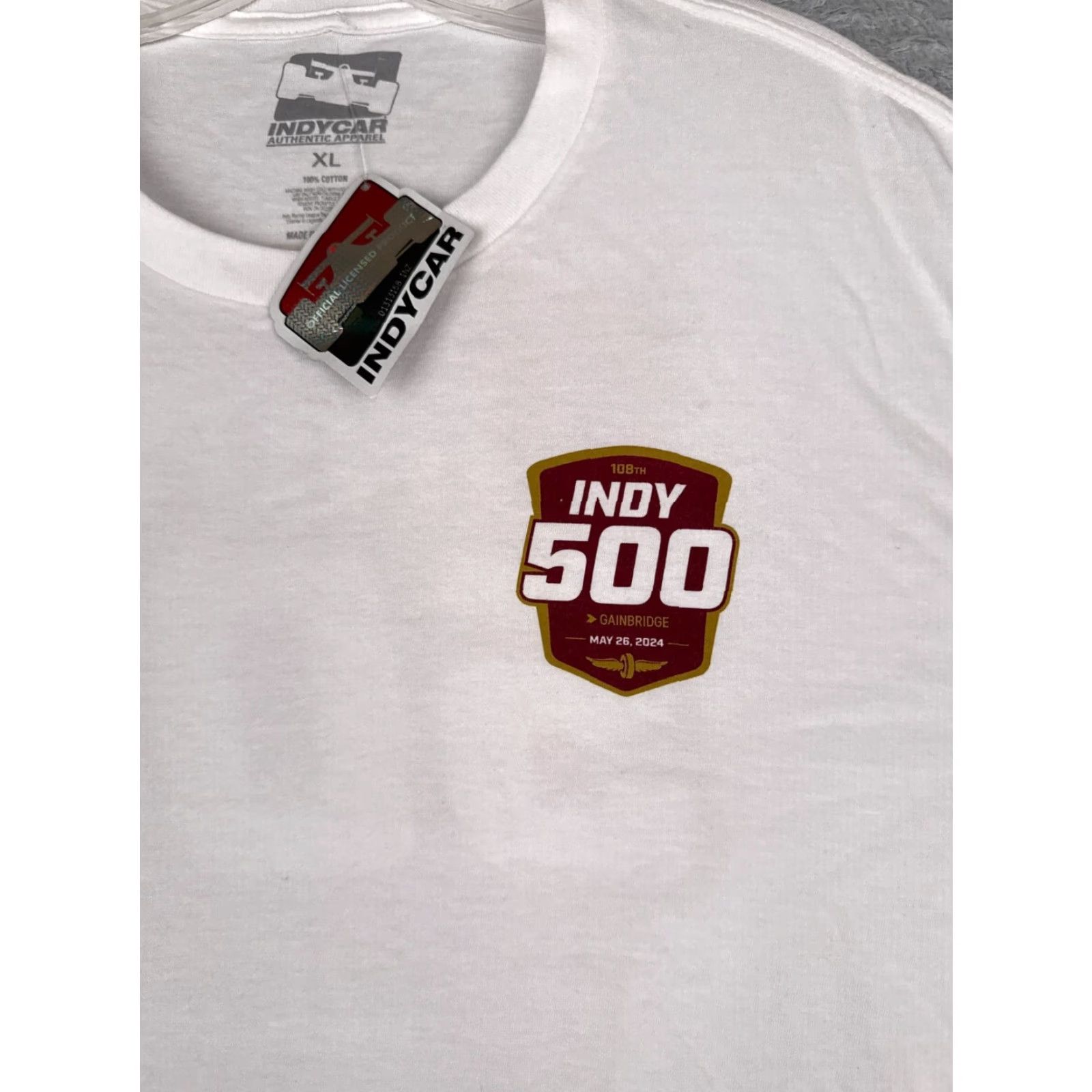 Vintage Indycar Shirt Adult Extra Large White 2024 Indy 500 108th 100% Cotton Crew Neck Size US XL / EU 56 / 4 - 6 Thumbnail