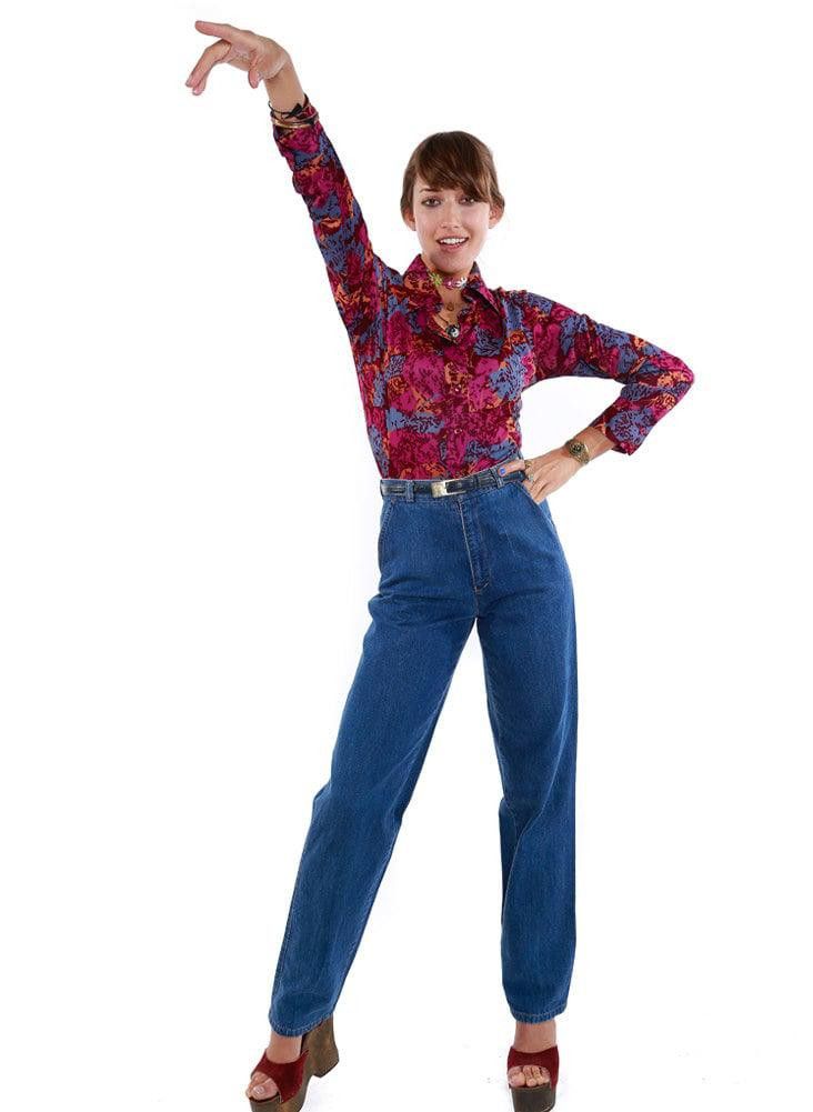 Designer Vintage 70's Floral Mr. Dino Button Down Blouse 60s Size XL / US 12-14 / IT 48-50 - 2 Thumbnail