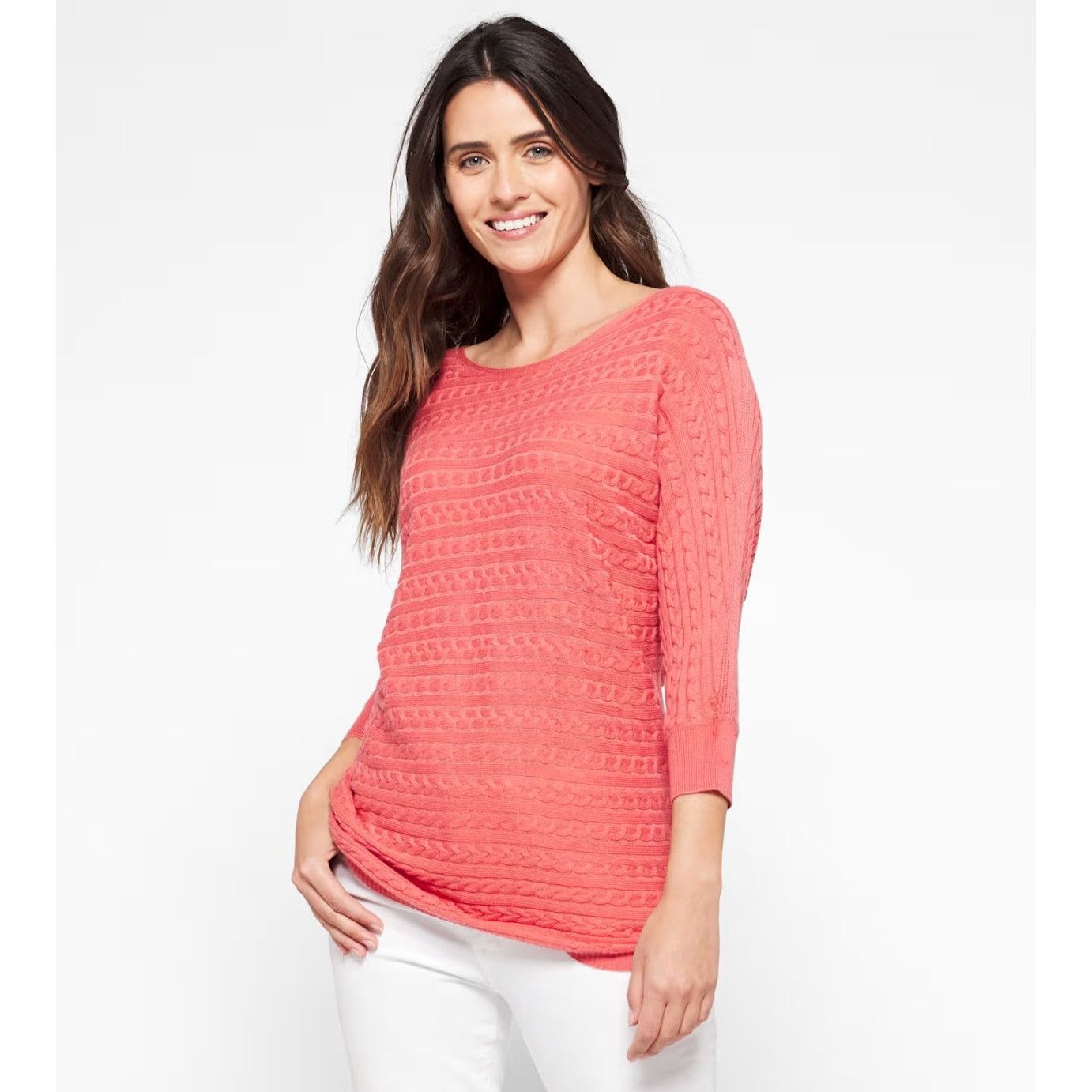 Other Market & Spruce Reviera Coral Cable Knit Dolman 3/4 Sweater Size S / US 4 / IT 40 - 1 Thumbnail