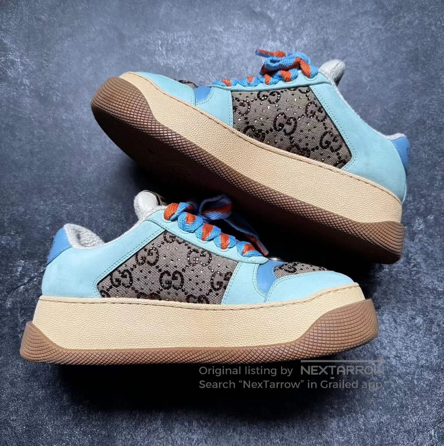 Gucci Gucci Platform Distressed Sneakers Brown Blue. Size US 4.5 / IT 34.5 - 3 Thumbnail