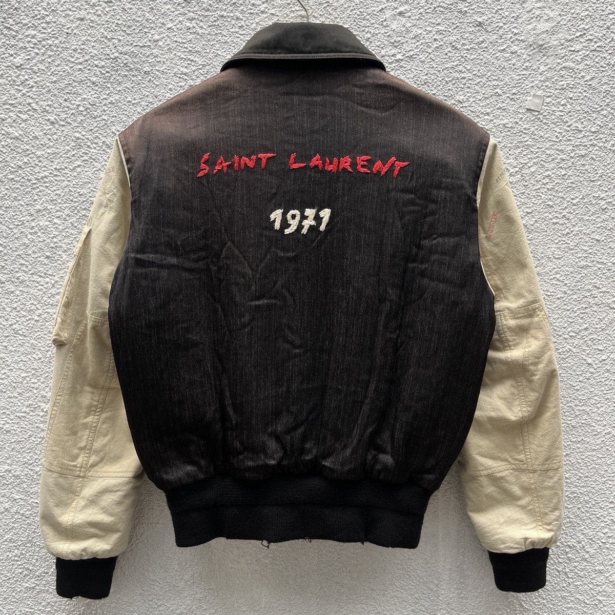 Saint Laurent Paris FW 2017 SLP Embroidered Distressed Bomber Jacket Size US S / EU 44-46 / 1 - 19 Thumbnail