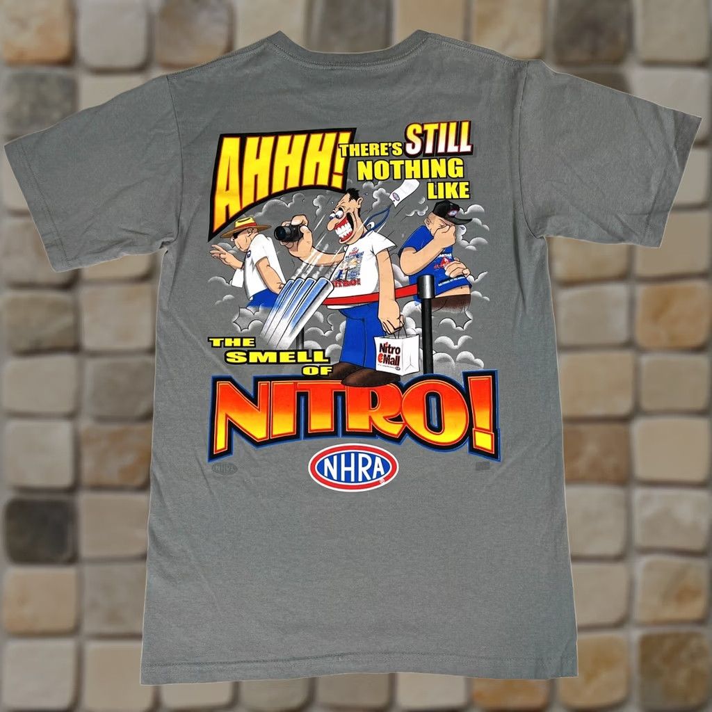 Anvil VINTAGE NHRA T-Shirt Anvil Short Sleeve Gray 90s Nitro! Double-Sided Size S Mens Size US S / EU 44-46 / 1 - 1 Thumbnail