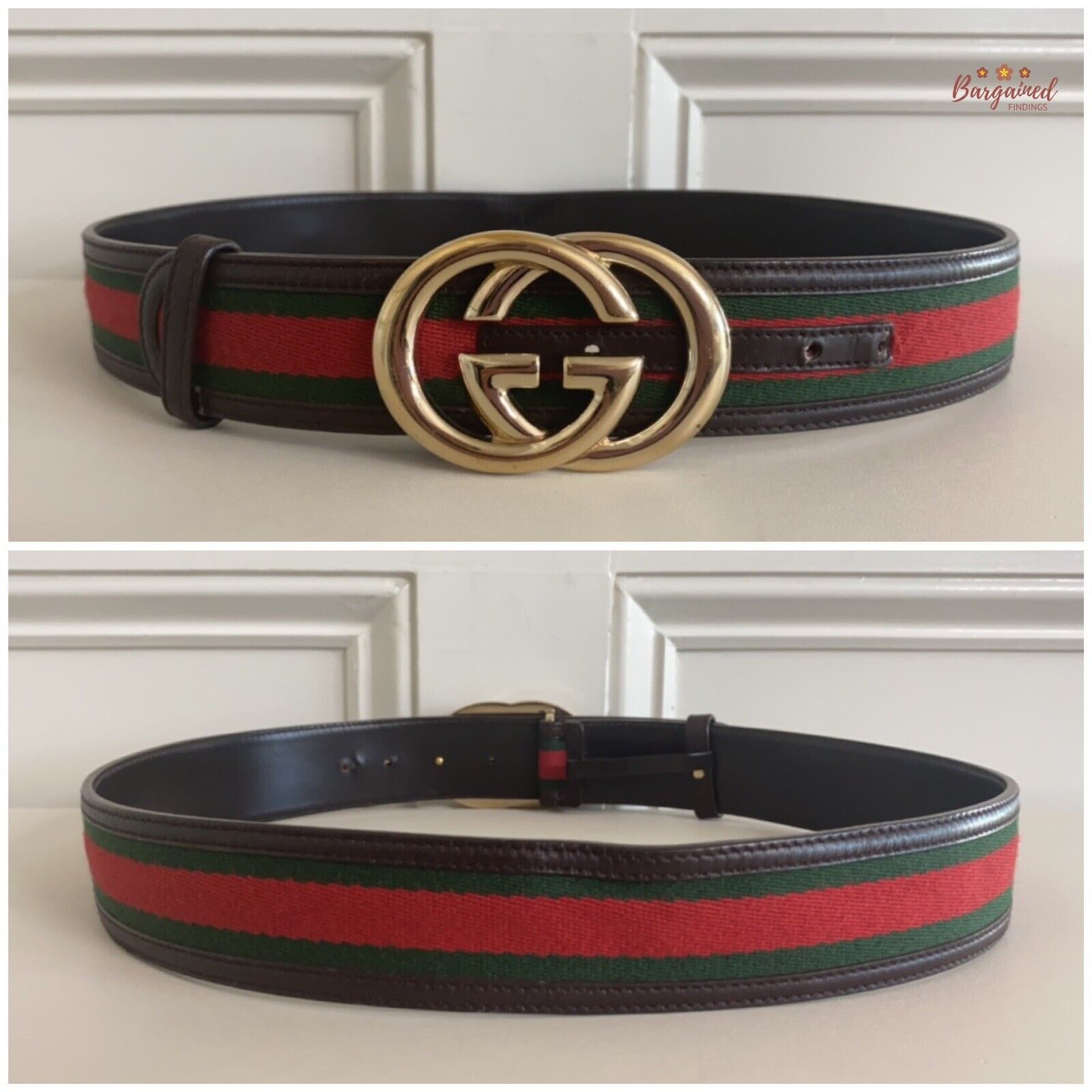 Gucci Gucci Web Canvas Brown Leather Interlocking G Buckle Belt Size 30 - 7 Thumbnail