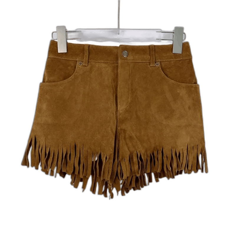 Saint Laurent Paris Saint Laurent Brown Fringed Leather Shorts Size 36" / US 14 / IT 50 - 1 Thumbnail