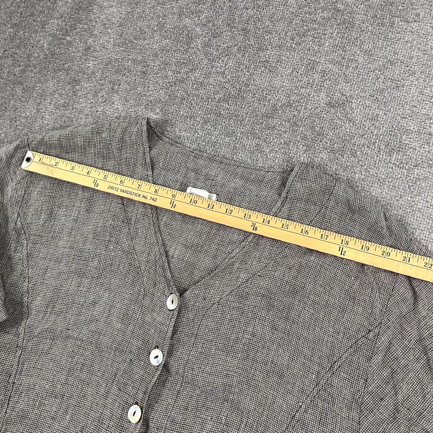 Vintage Mosaic Button Up Shirt Womens Large Gray Linen Lagenlook Asymmetric MOP Button Size L / US 10 / IT 46 - 6 Thumbnail