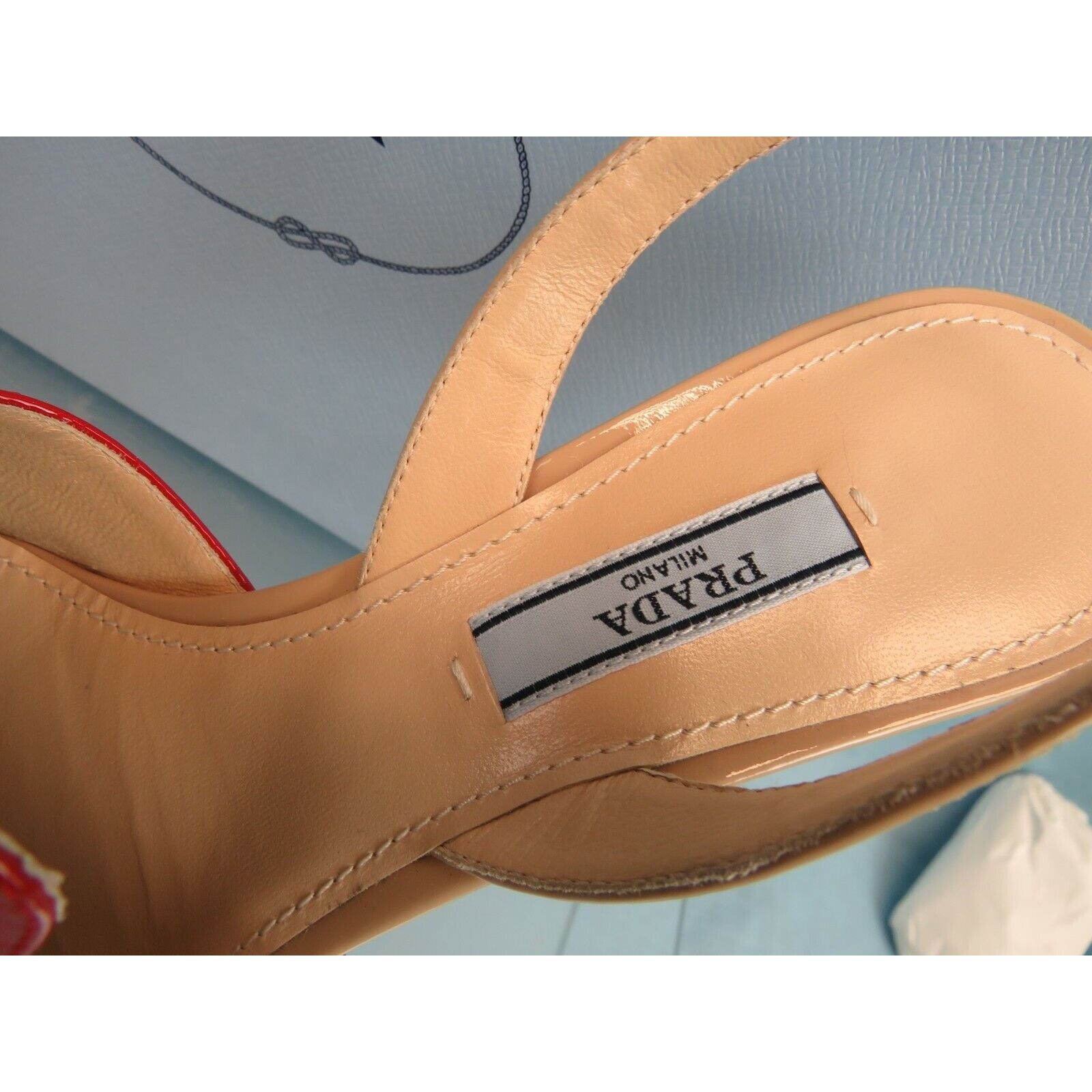 Prada 1I270L BEIGE RED PATENT LEATHER POINTED TOE MULES PUMPS 39 Size US 9 / IT 39 - 10 Thumbnail