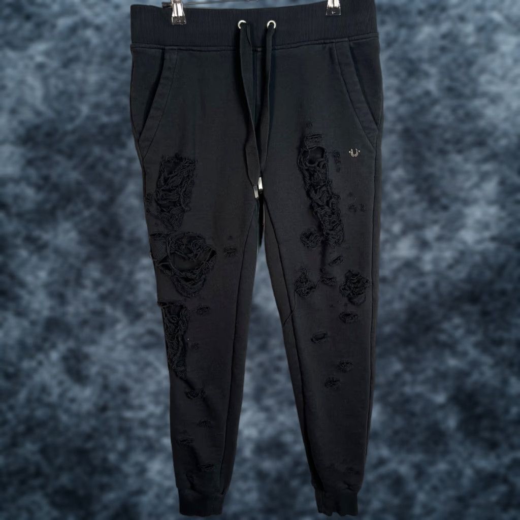 True Religion True Religion XS Black Distressed Jogger Sweatpants Ripped Streetwear Mens Size US 27 - 1 Thumbnail