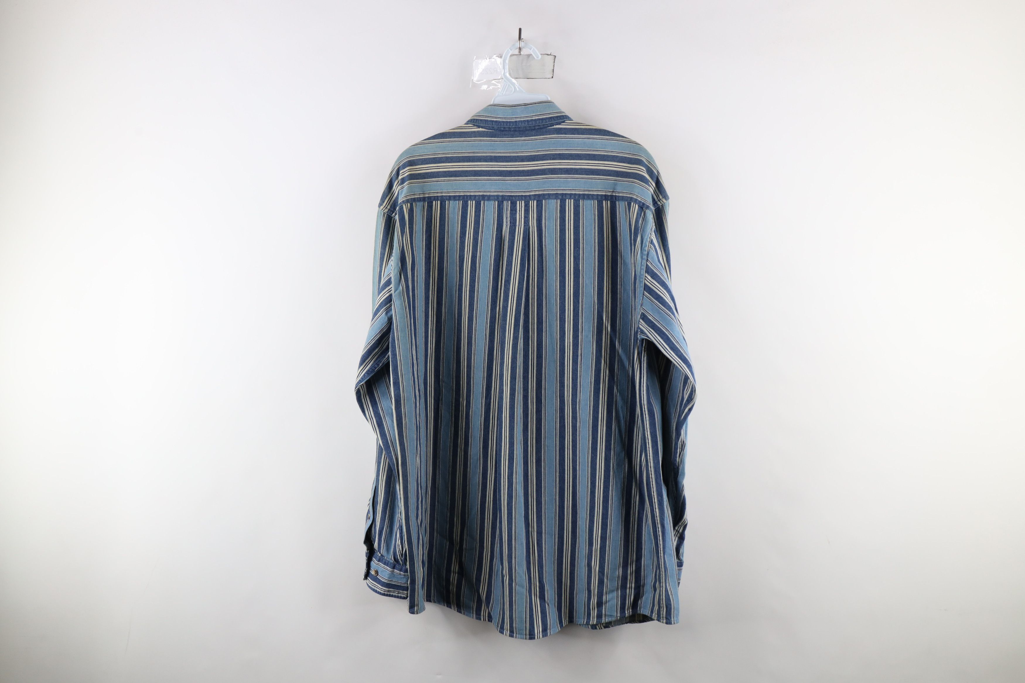 Vintage Vintage 90s Streetwear Striped Denim Jean Button Down Shirt Size US M / EU 48-50 / 2 - 12 Thumbnail