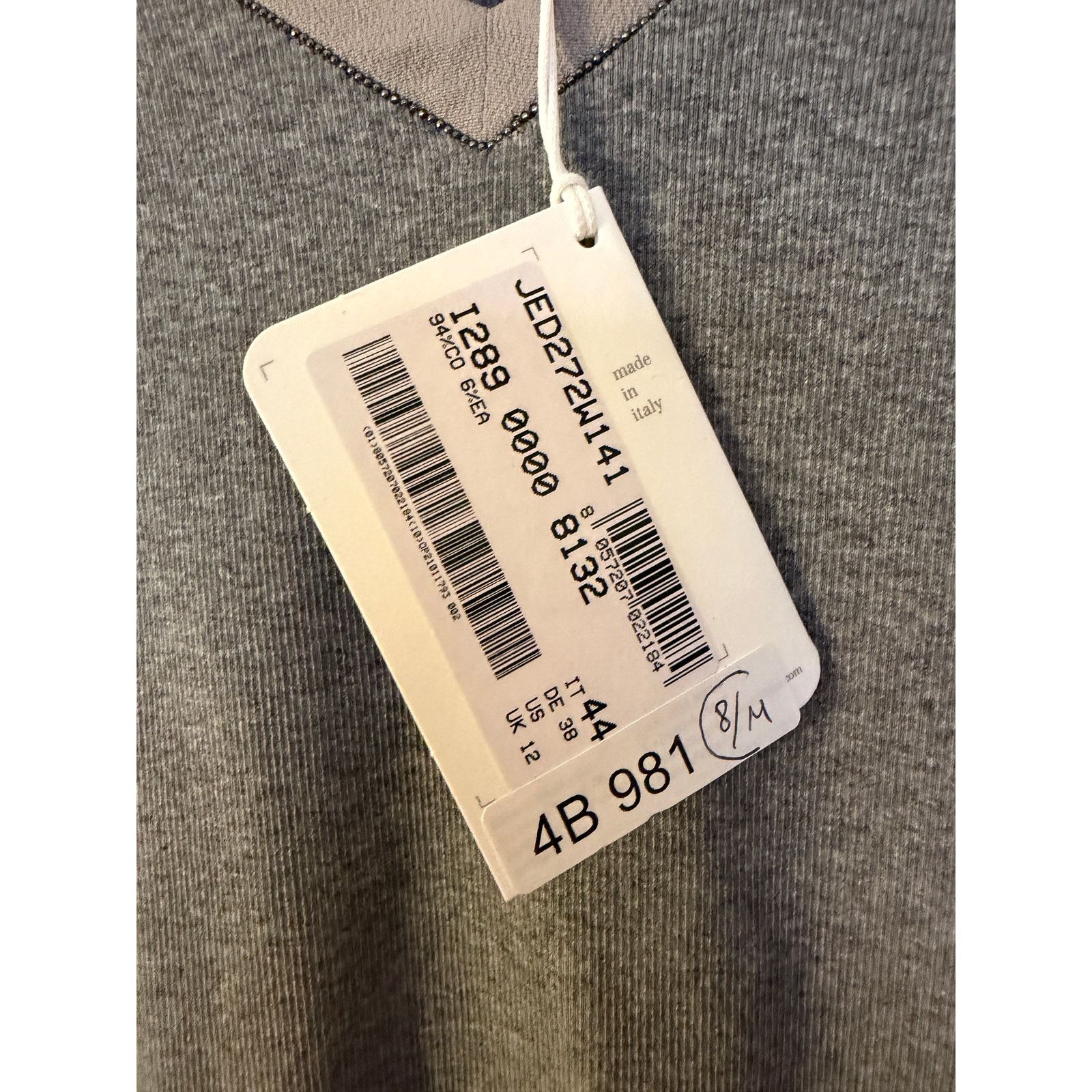 Fabiana Filippi Fabiana Filippi NWT Grey Long-Sleeve V-Neck Top Size M / US 6-8 / IT 42-44 - 5 Thumbnail