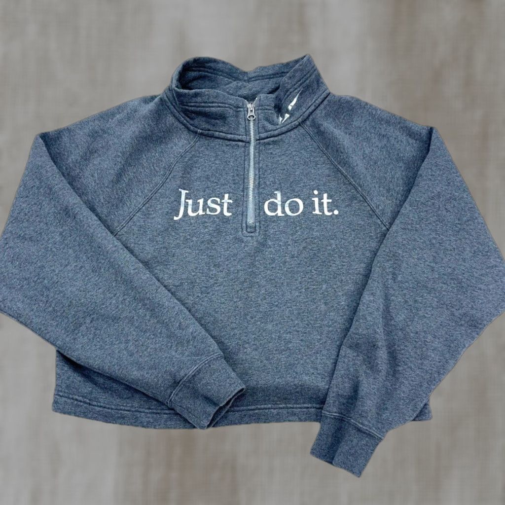 Nike Nike Sweatshirt Women Small Gray Cropped Pullover 1/4 Zip Just Do It Old School? Size S / US 4 / IT 40 - 1 Thumbnail