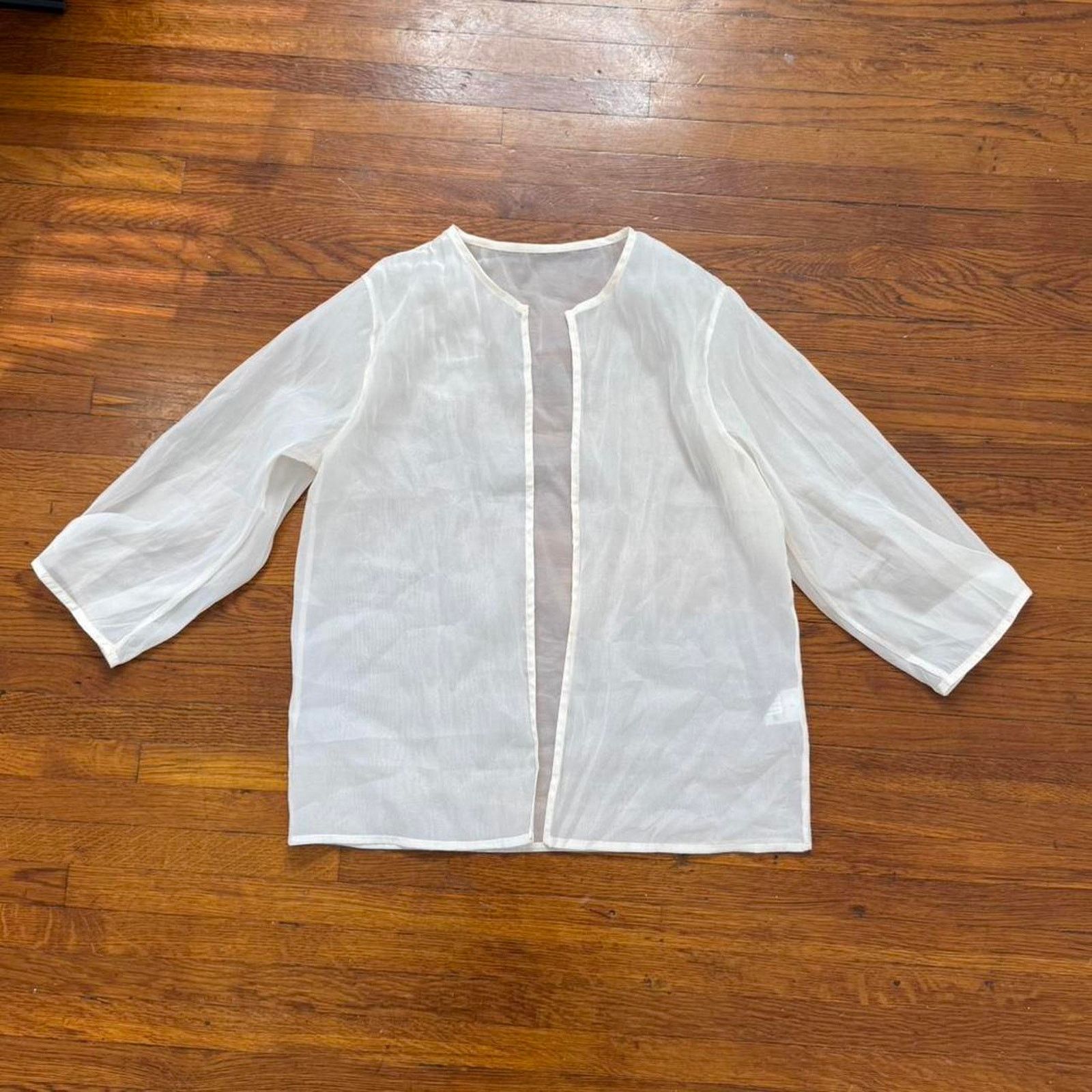 Other ✦ Vintage Sheer Ivory Chiffon Blouse / Lightweight Jacket Size M / US 6-8 / IT 42-44 - 2 Thumbnail