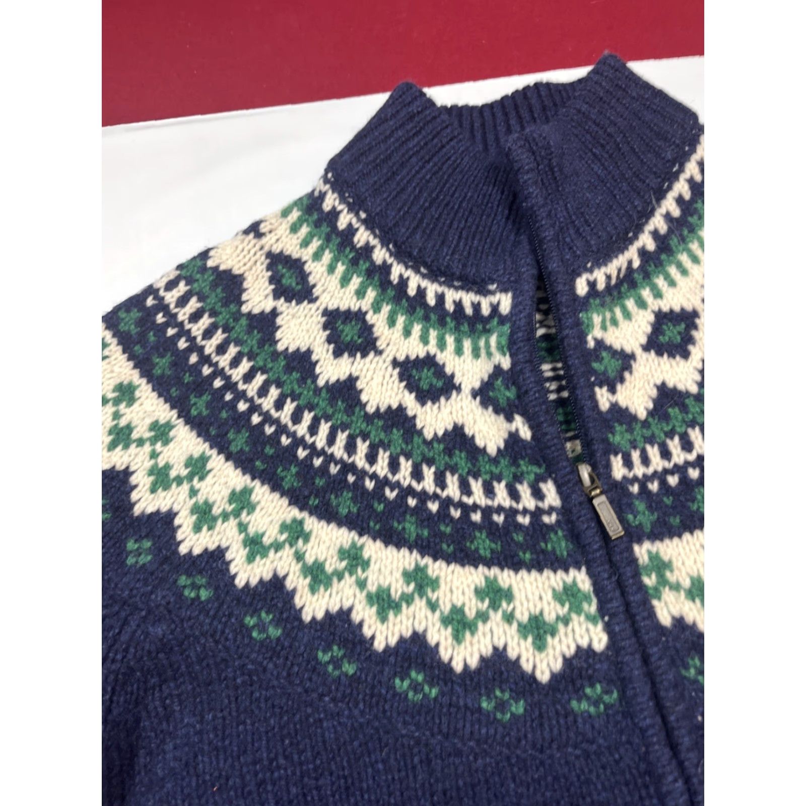 Vintage VINTAGE L.L.Bean Sweater Jacket Zip Arctic BLUE White Green Fair Isle Woman M Size M / US 6-8 / IT 42-44 - 7 Thumbnail