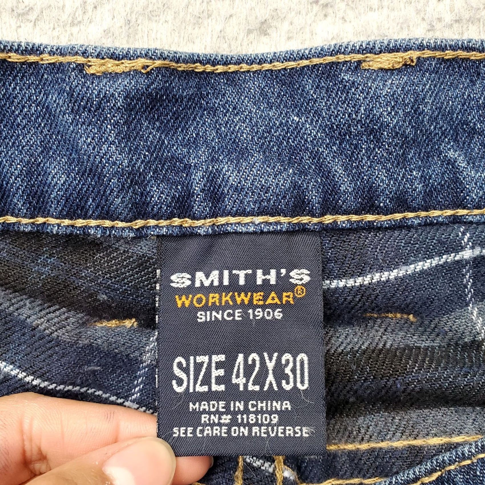 Vintage Smith's Workwear Jeans Mens 42x30 Blue Denim Stretch Comfort Straight Streetwear Size US 42 / EU 58 - 7 Thumbnail