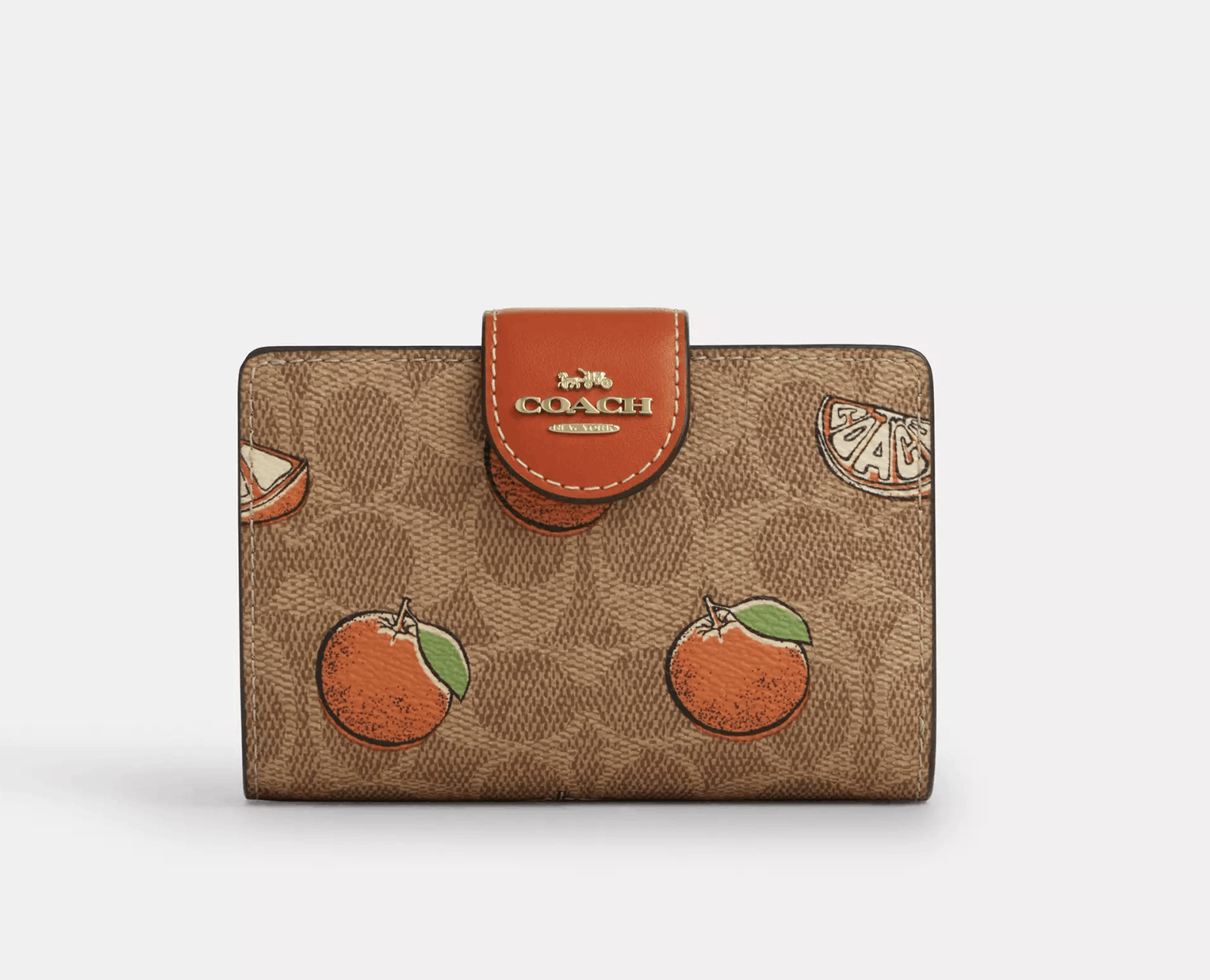 Medium Corner Zip Wallet With Orange Print CAP04