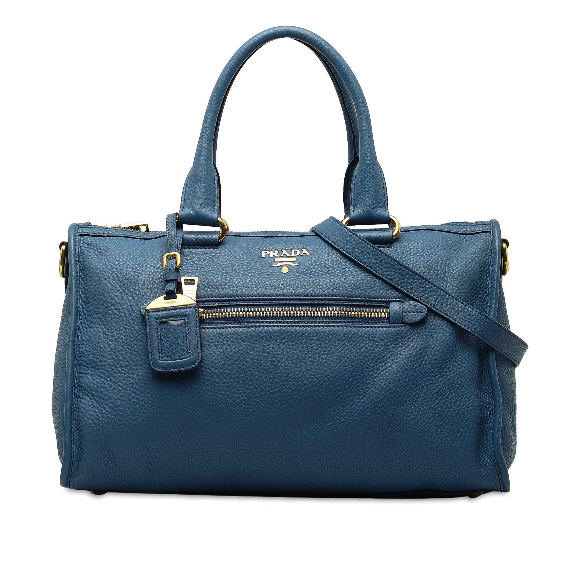 image of Prada Vitello Daino Satchel in Blue, Women's