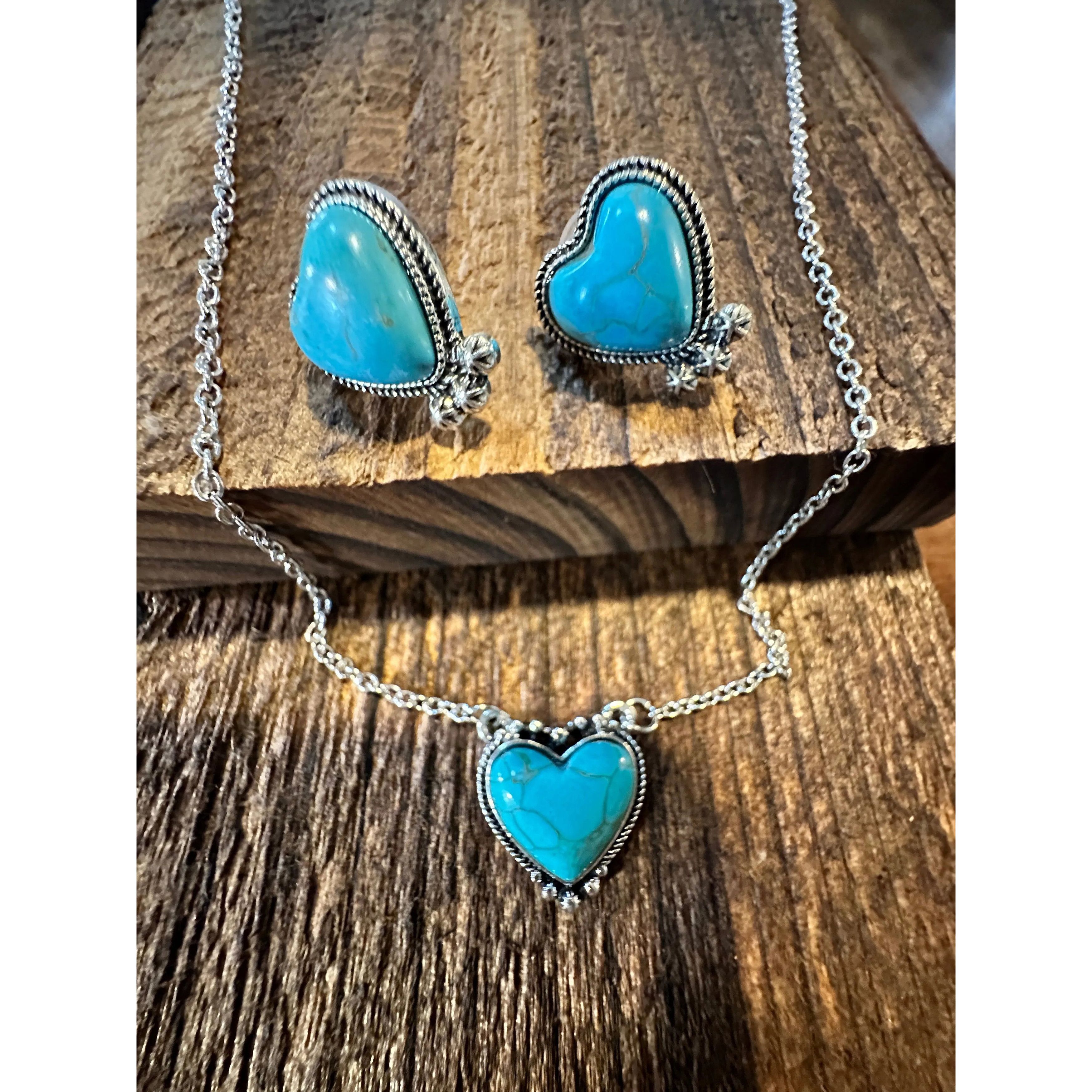 Other Boho Western Turquoise Bull Head Necklace Earrings Set, Vint Size ONE SIZE - 4 Thumbnail