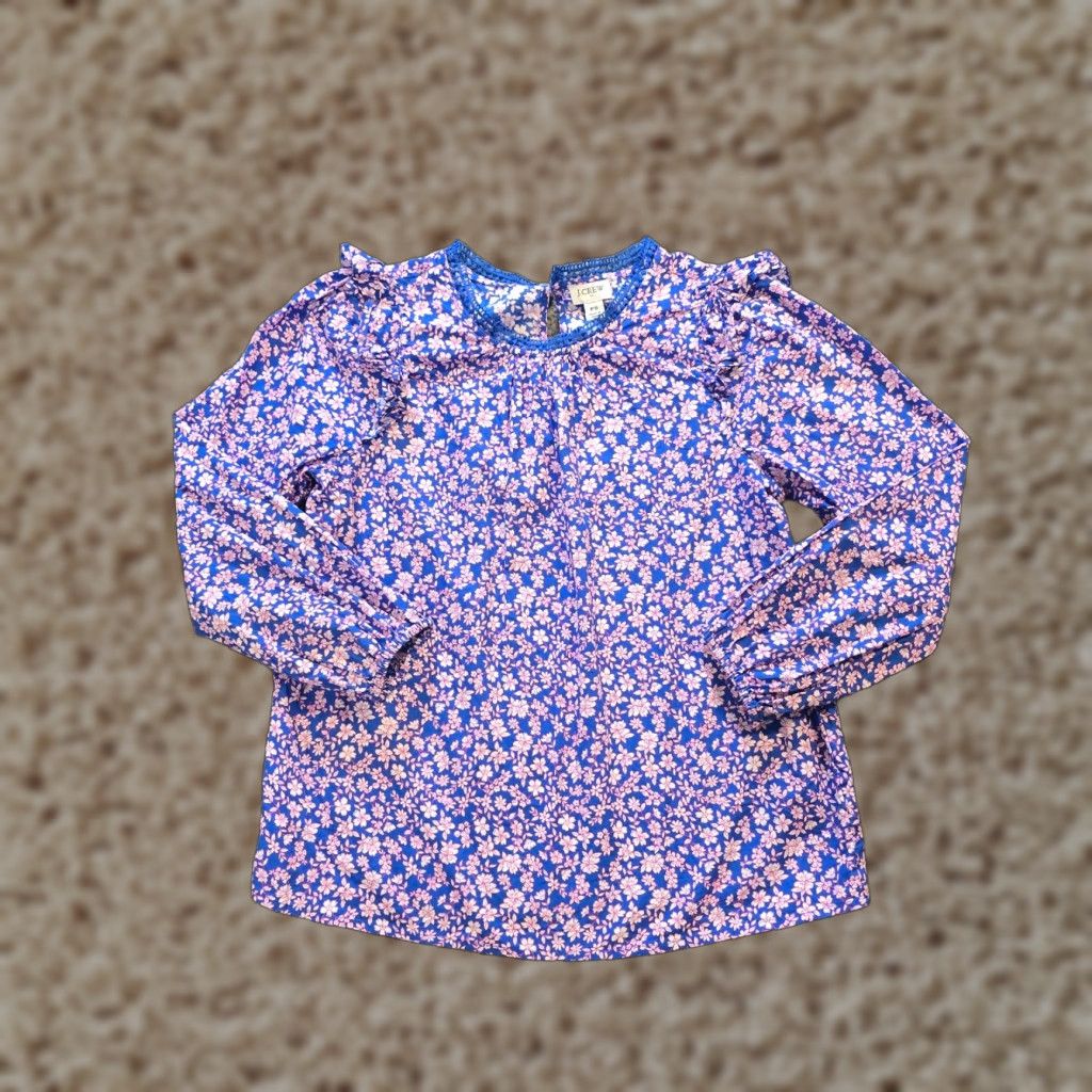 J.Crew J.CREW Blouse Shirt Womens Petite Small Floral Blue Pink Long Sleeve Preppy Career Casual Size S / US 4 / IT 40 - 1 Thumbnail