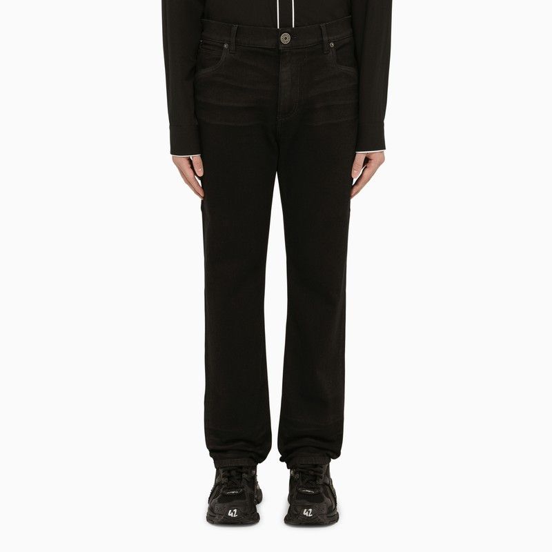 image of Balmain Black Regular Jeans With Embroidery, Men's (Size 32)