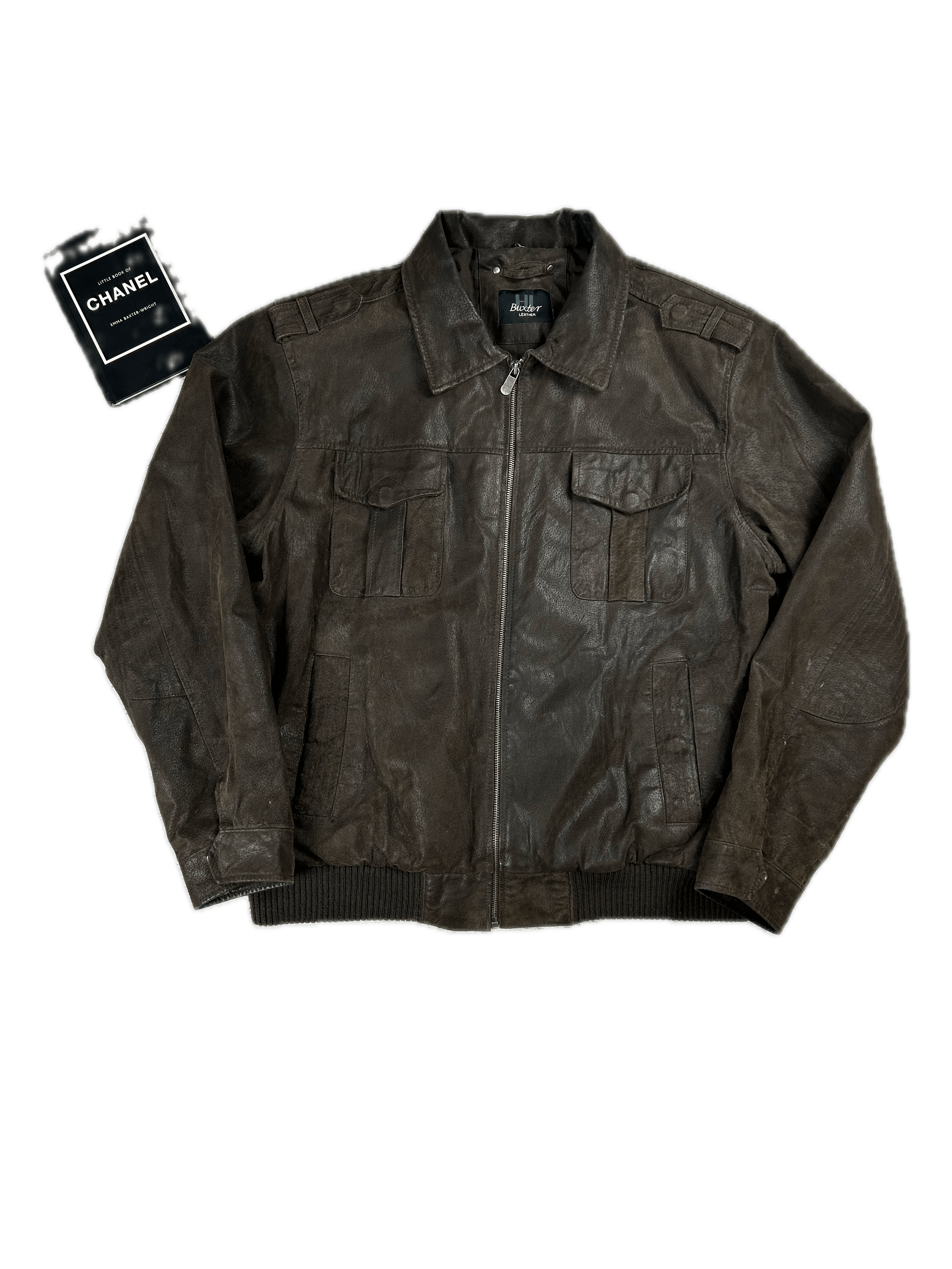 image of Genuine Leather x Leather Jacket 90's Vintage Leather Bomber Jacket Motorcycle Aero Leather in Brow