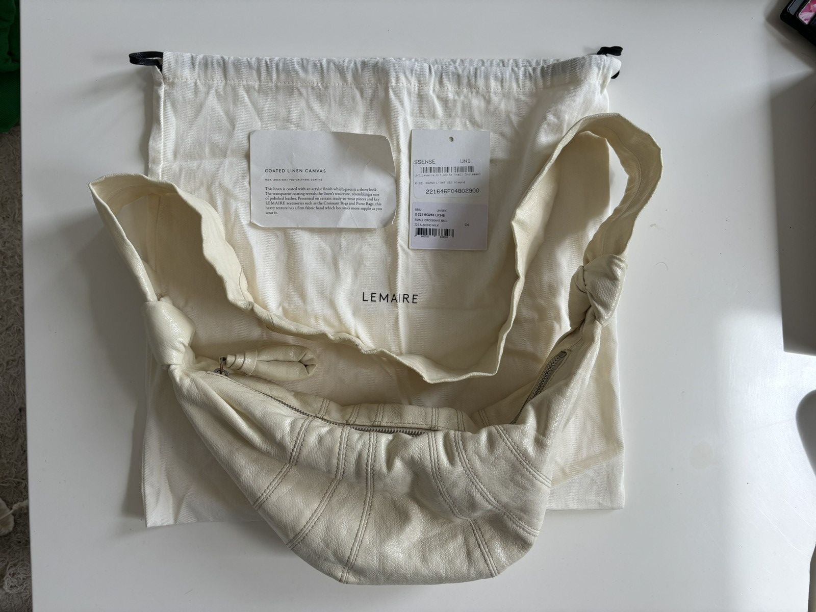 Lemaire Lemaire Small Coated Linen Canvas Croissant in “Almond Milk” Size ONE SIZE - 3 Thumbnail