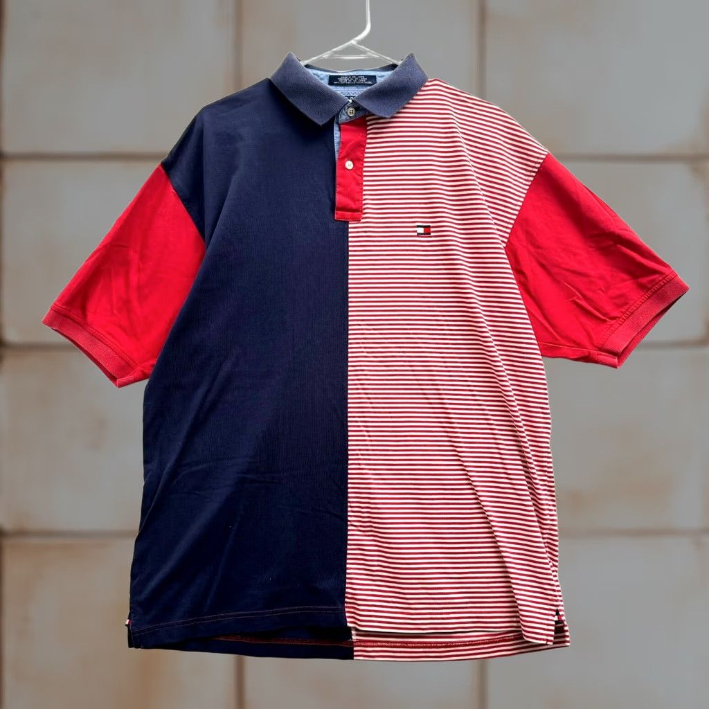 Tommy Hilfiger VINTAGE Tommy Hilfiger Polo Shirt Men XL Striped Two Tone 90s Hip Hop Blue Red White Size US XL / EU 56 / 4 - 1 Thumbnail