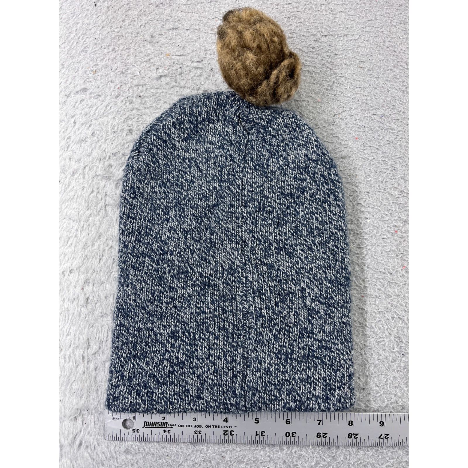 Vintage Womens Beanie Knit Hat One Size Blue White Faux Fur Pom Acrylic Ski Casual Size ONE SIZE - 3 Thumbnail