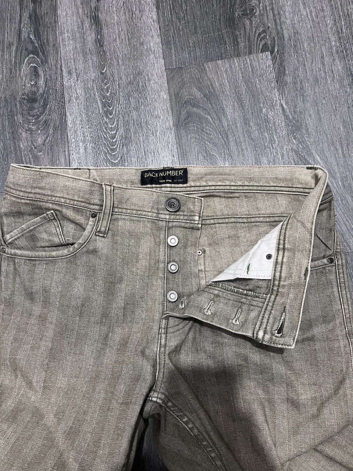 Le Grande Bleu (L.G.B.) LGB Inspired Back Number Faded Knee Trash Stripe Denim Size US 30 / EU 46 - 7 Thumbnail