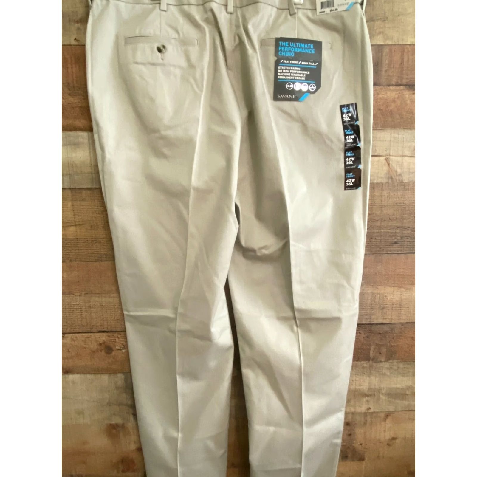 Savane Savane Mens Performance Chino Pants Beige Flat Front Big & Tall 42 x 36 New Size US 42 / EU 58 - 2 Thumbnail