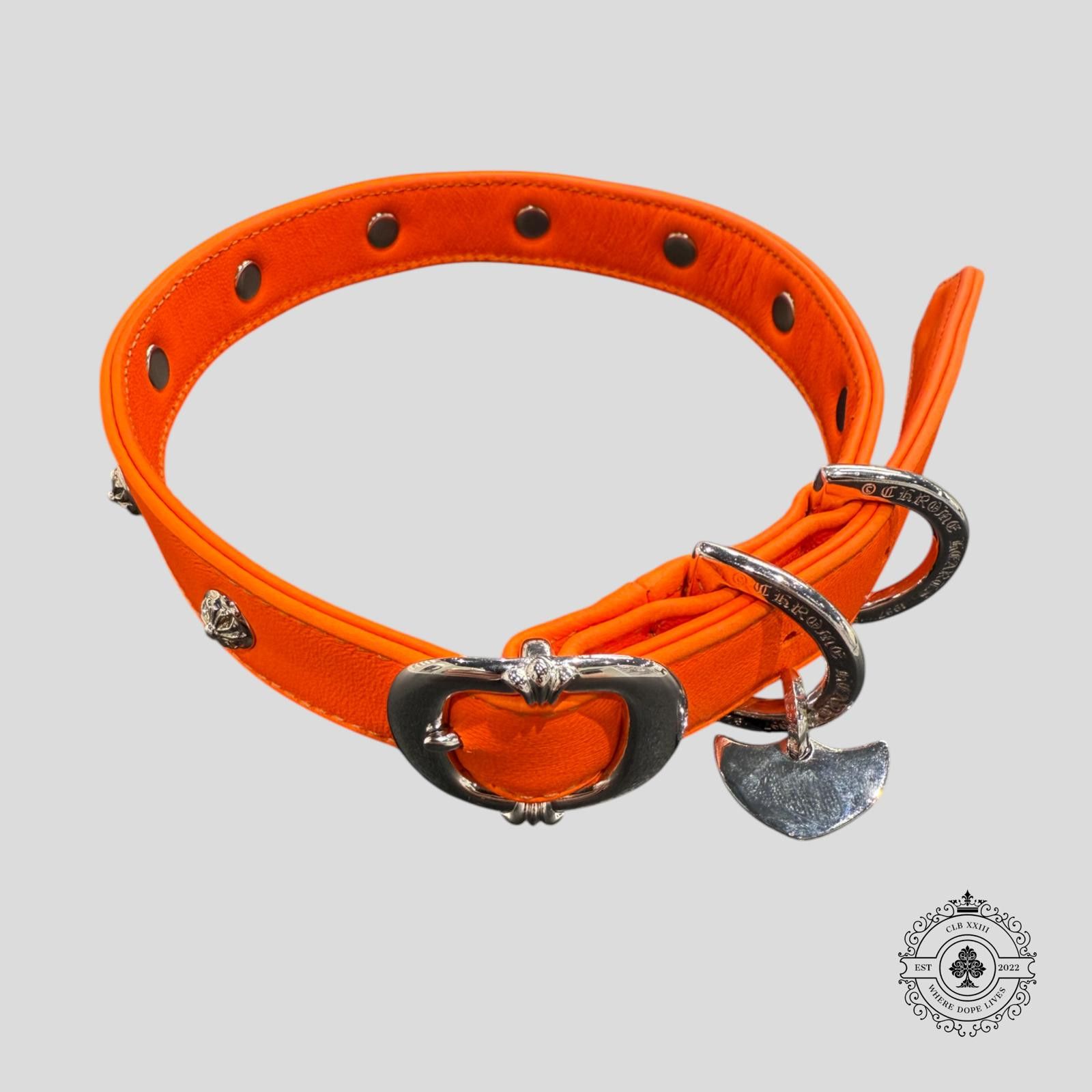 Chrome Hearts Leather Dog Collar in Orange