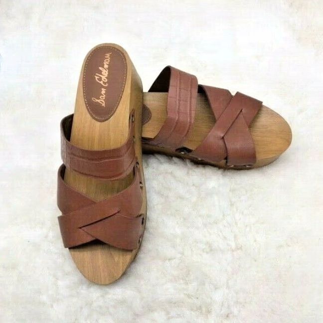 Sam Edelman SAM EDELMAN BANE WEDGE PLATFORM SANDALS MULES STRAPPY OPEN TOE LEATHER BLACK SIZE 9.5 WOMENS Size US 9.5 / IT 39.5 - 4 Thumbnail