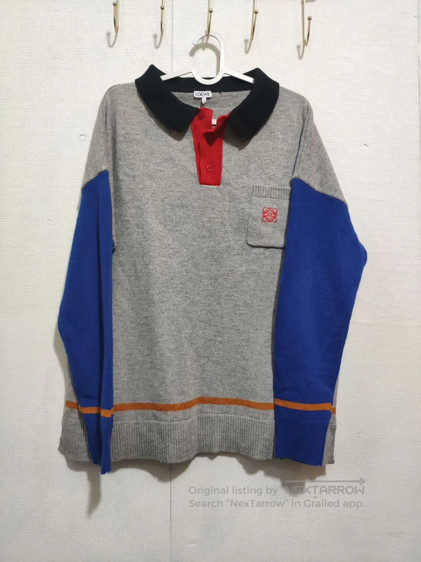 LOEWE Gray Colorblock Knit Sweater.