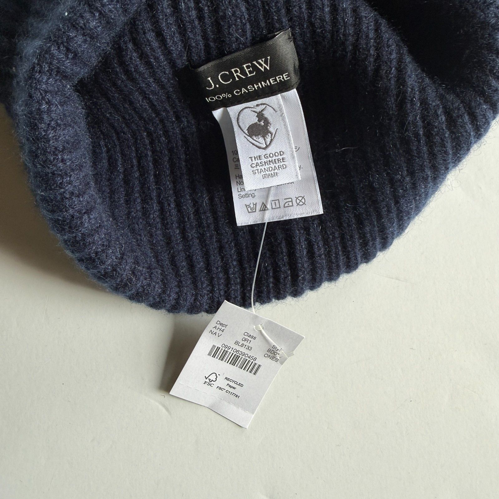 J.Crew J.Crew 100% Cashmere Navy Blue Rib Knit Beanie Navy Hat Size ONE SIZE - 3 Thumbnail
