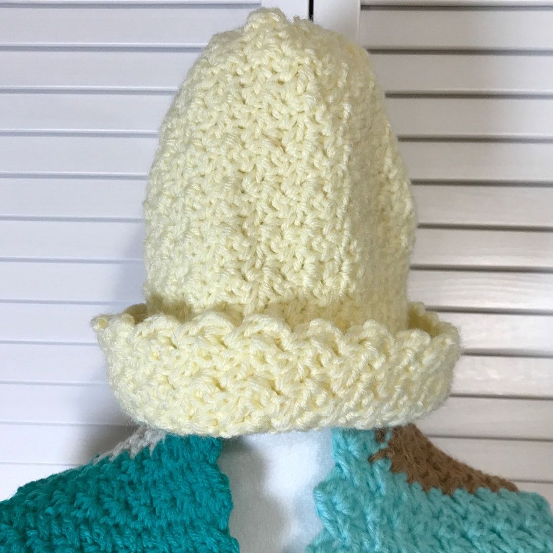 Handmade NWT Handmade Crocheted Beige Patchwork Beanie & Scarf 66” Size ONE SIZE - 2 Thumbnail