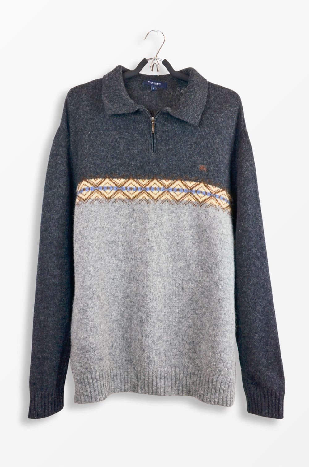 Burberry Burberry London Wool Fair Isle Half Zip Sweater Size 7 Size US L / EU 52-54 / 3 - 1 Thumbnail