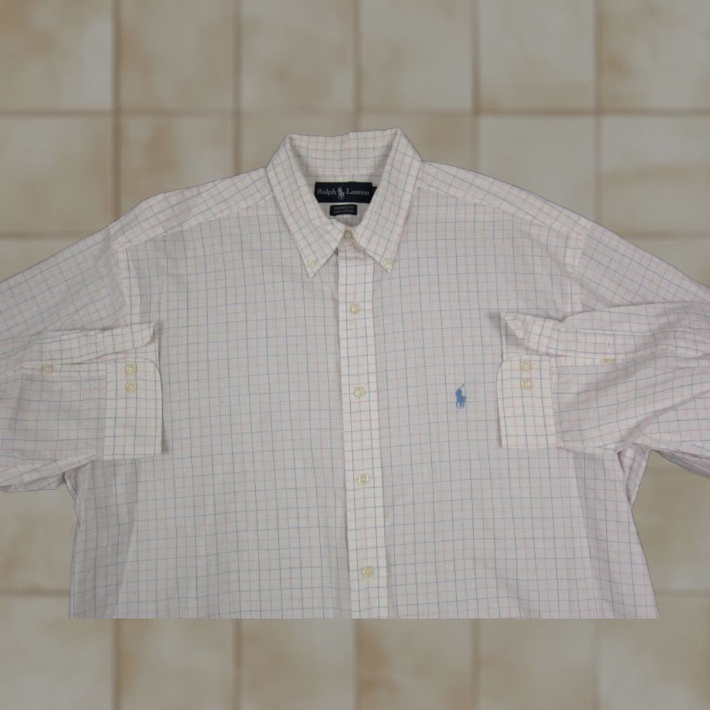 Ralph Lauren Ralph Lauren Shirt Adult 17 Button-Down Check Cotton Long Sleeve White Pink Blue Pony Mens 90s Vintage Size US XL / EU 56 / 4 - 1 Thumbnail