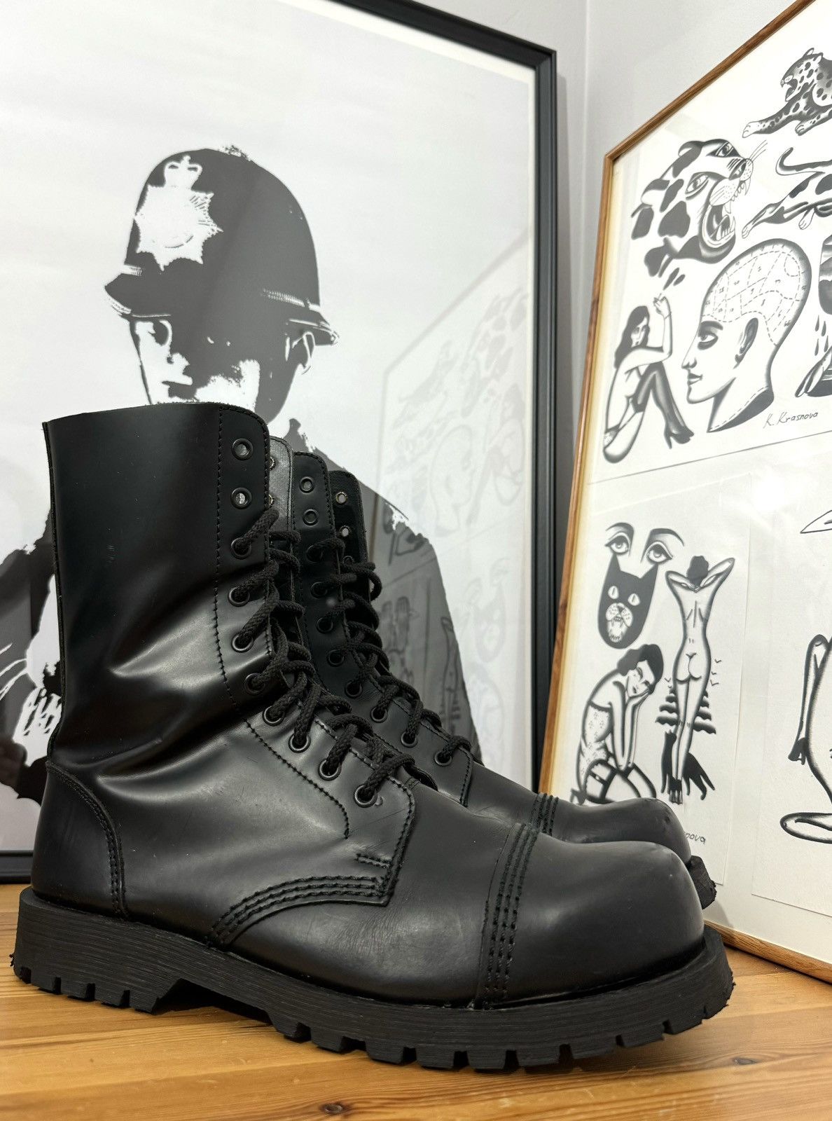 image of Underground England Steel Toe Leather Boots in Black, Men's (Size 11)