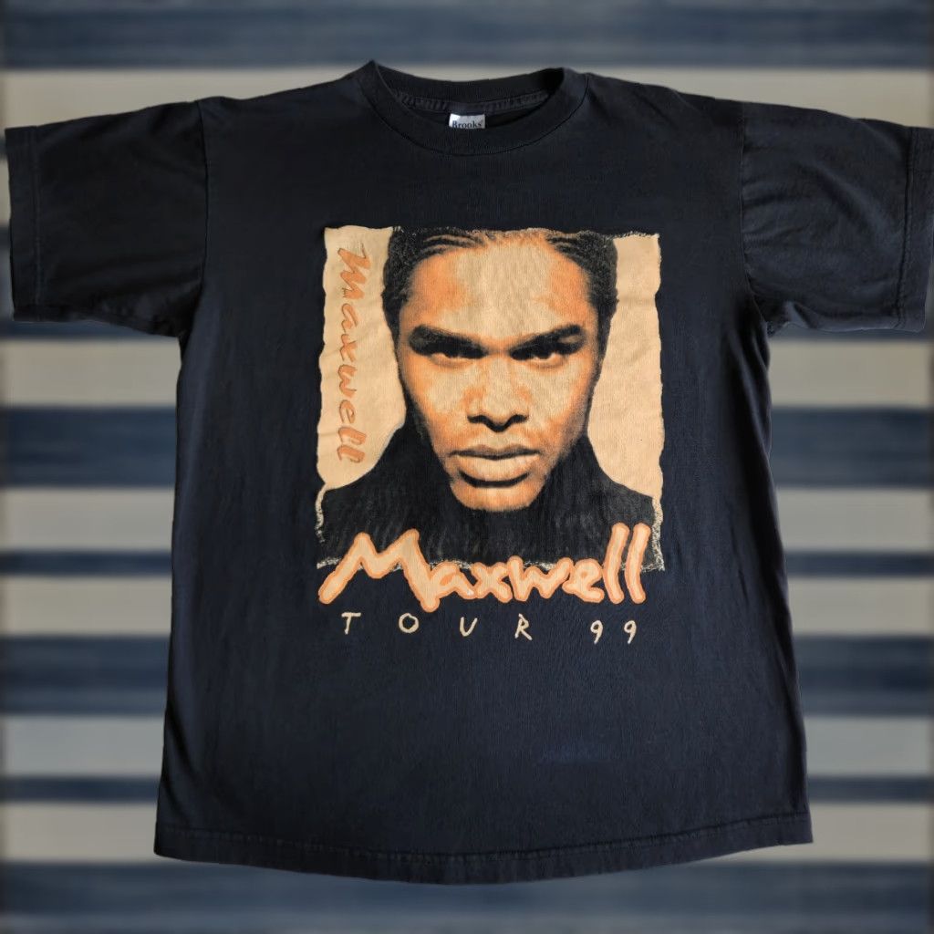 Brooks VINTAGE Maxwell Tour 99' Rare Music Concert Merch Black Lrg Graphic T-Shirt Tee Mens Shirt L 90s Music Hip Hop Graphic Double-Sided Size US L / EU 52-54 / 3 - 1 Thumbnail