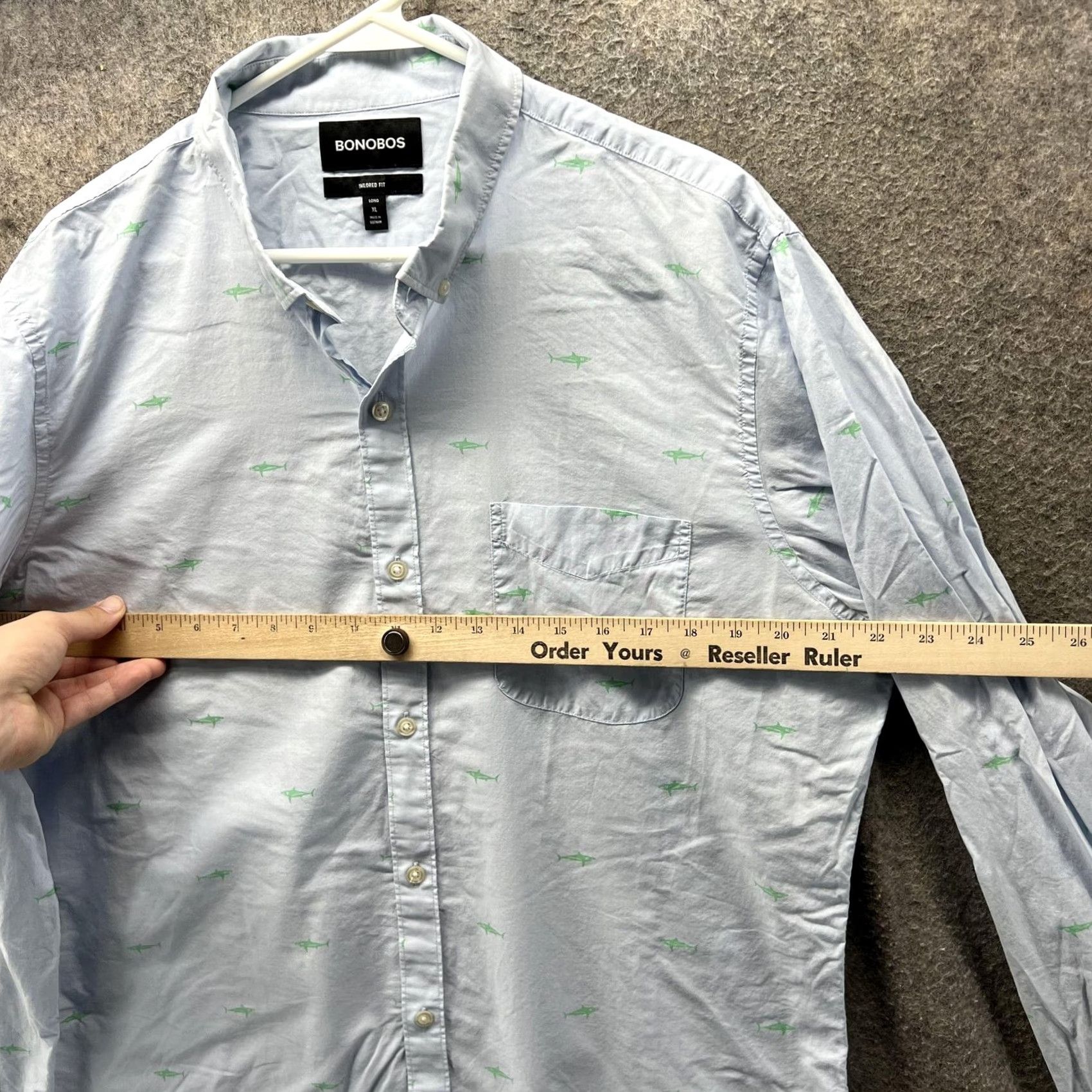 Bonobos VINTAGE Bonobos Shirt Mens XL Long Blue Shark Print Tailored Fit Button Front Casual Size US XL / EU 56 / 4 - 7 Thumbnail