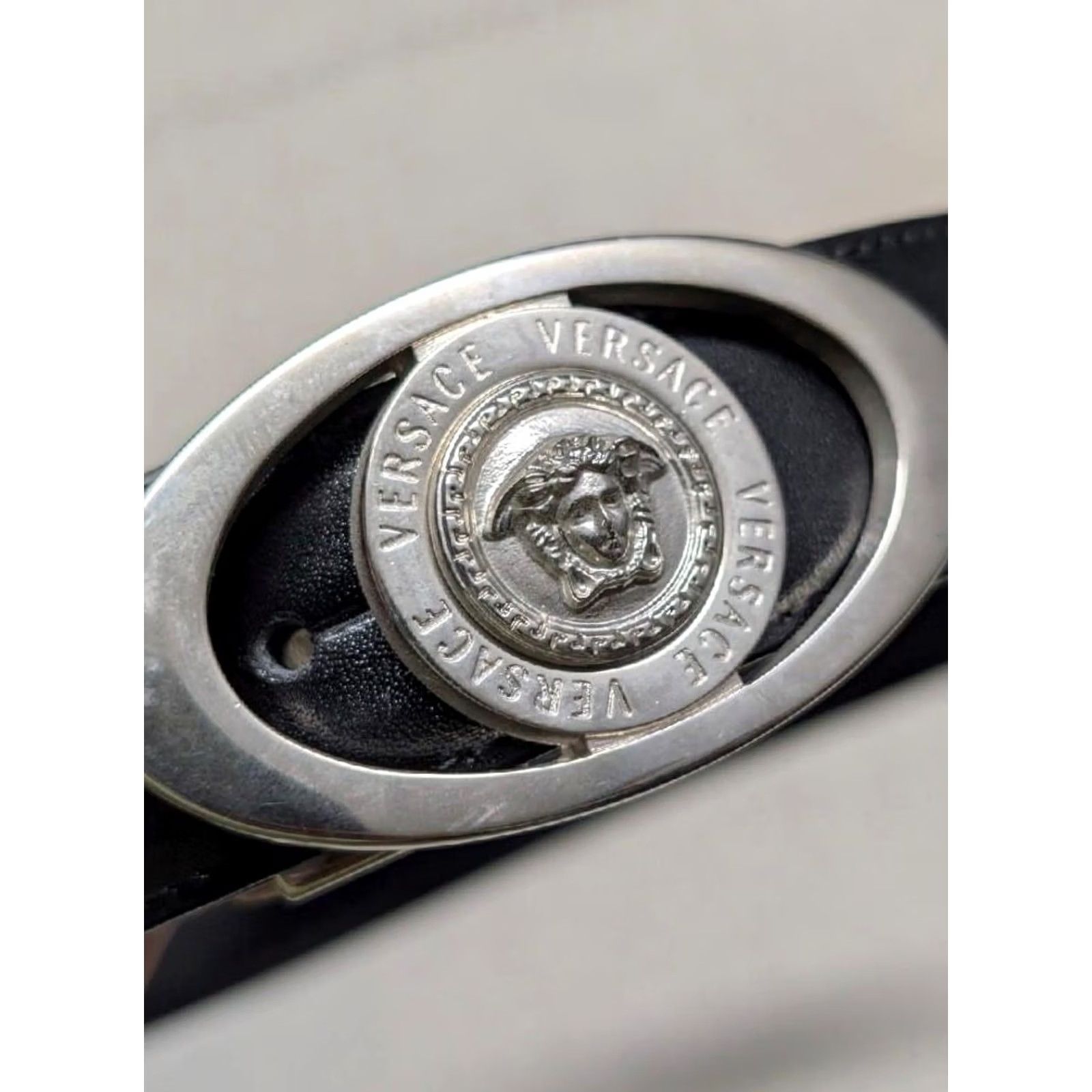 Versace VINTAGE Versace belt MEDUSA black leather chrome buckle belt Men 34") Size 34 - 5 Thumbnail