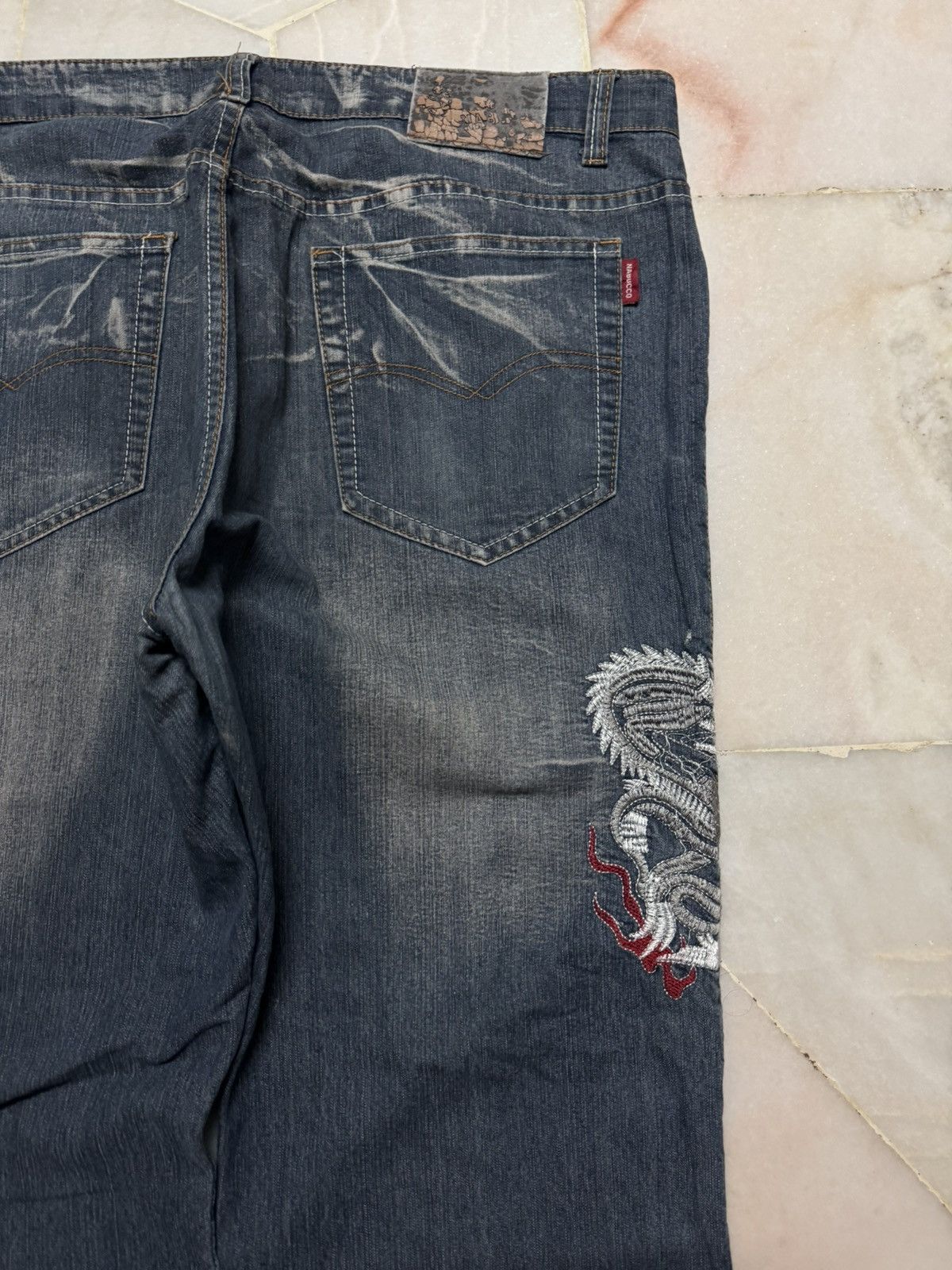 Seditionaries 💥WIDE💥JAPANESE TATTOO DRAGON EMBROIDERY BAGGY JEANS RARE Size US 36 / EU 52 - 18 Thumbnail