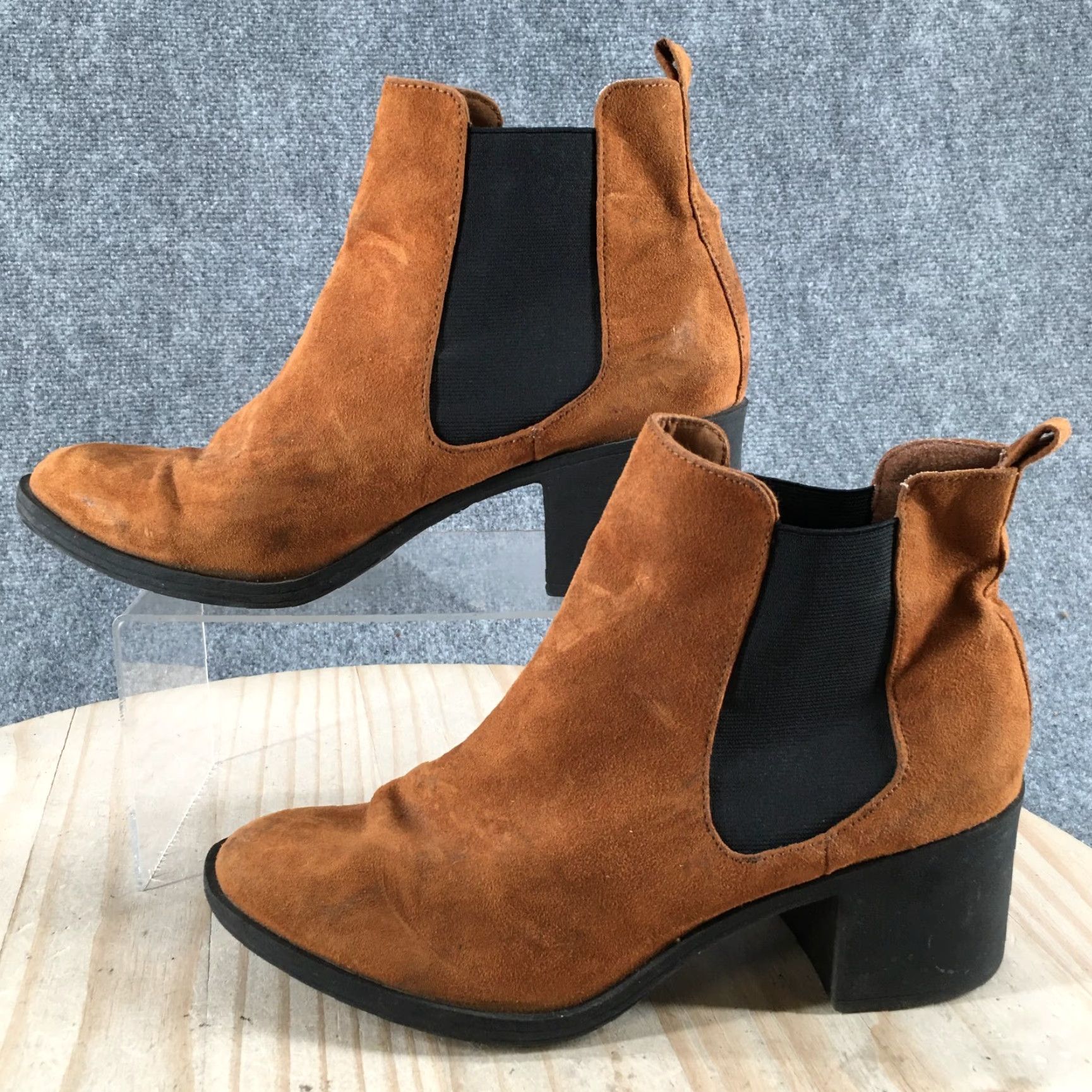 H&M Divided Boots Womens Chelsea Ankle Booties Brown Fabric Pull On UK 7 US 9.5 EU 41 Mid Heel Block Womens Shoes Size US 10 / IT 40 - 2 Thumbnail
