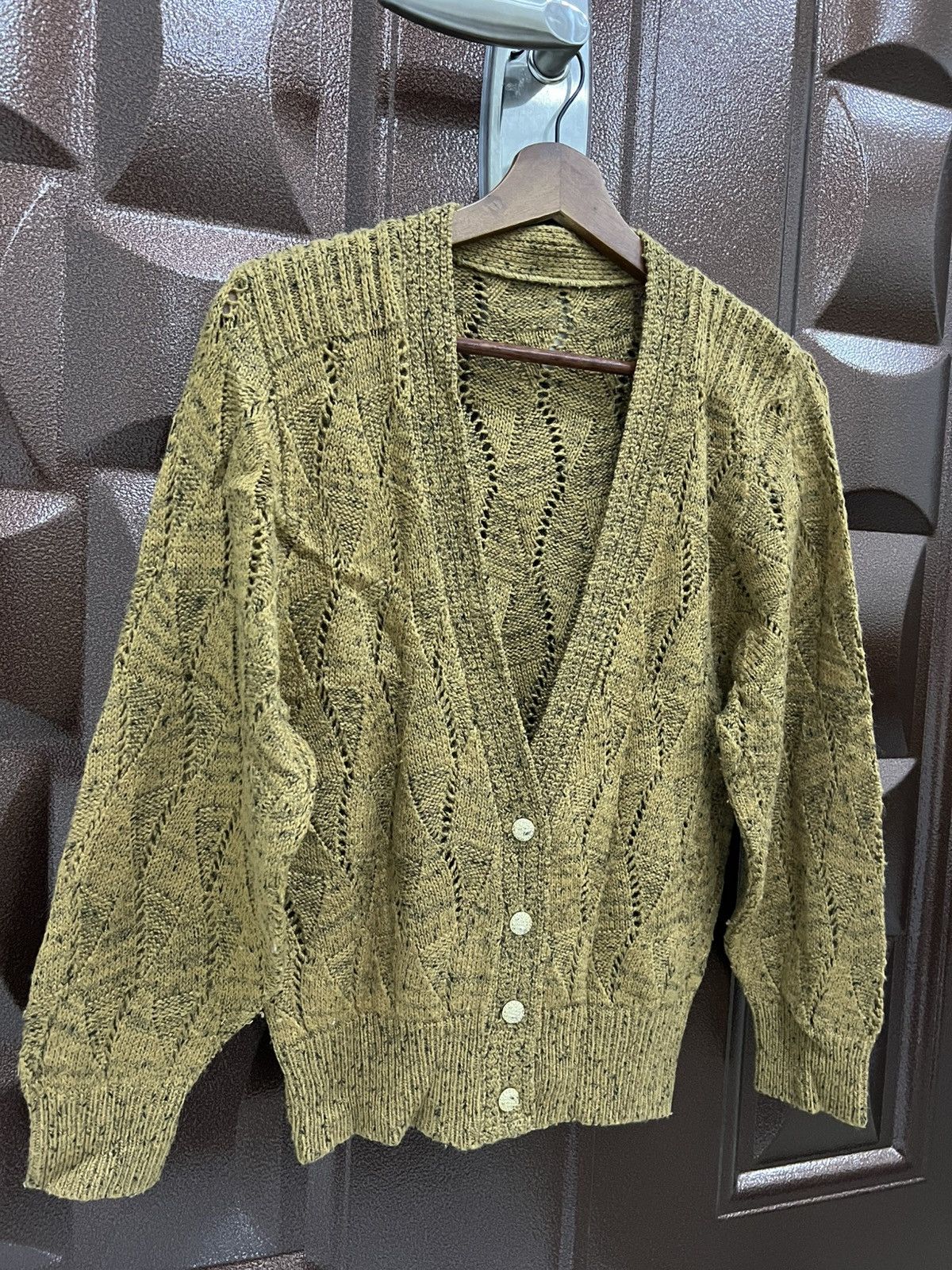 Japanese Brand Gold Brown Embroidery Pointelle Aesthetic Button Up Cardigan Size M / US 6-8 / IT 42-44 - 2 Thumbnail