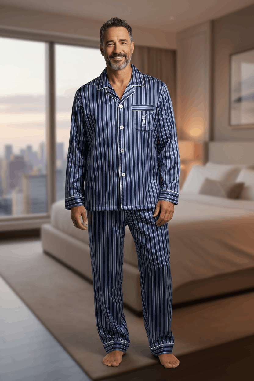 Yves Saint Laurent VERYRARE🔥Vintage YSL Stripe Pajama Set Big Logo Embroidery Size M / US 6-8 / IT 42-44 - 2 Thumbnail