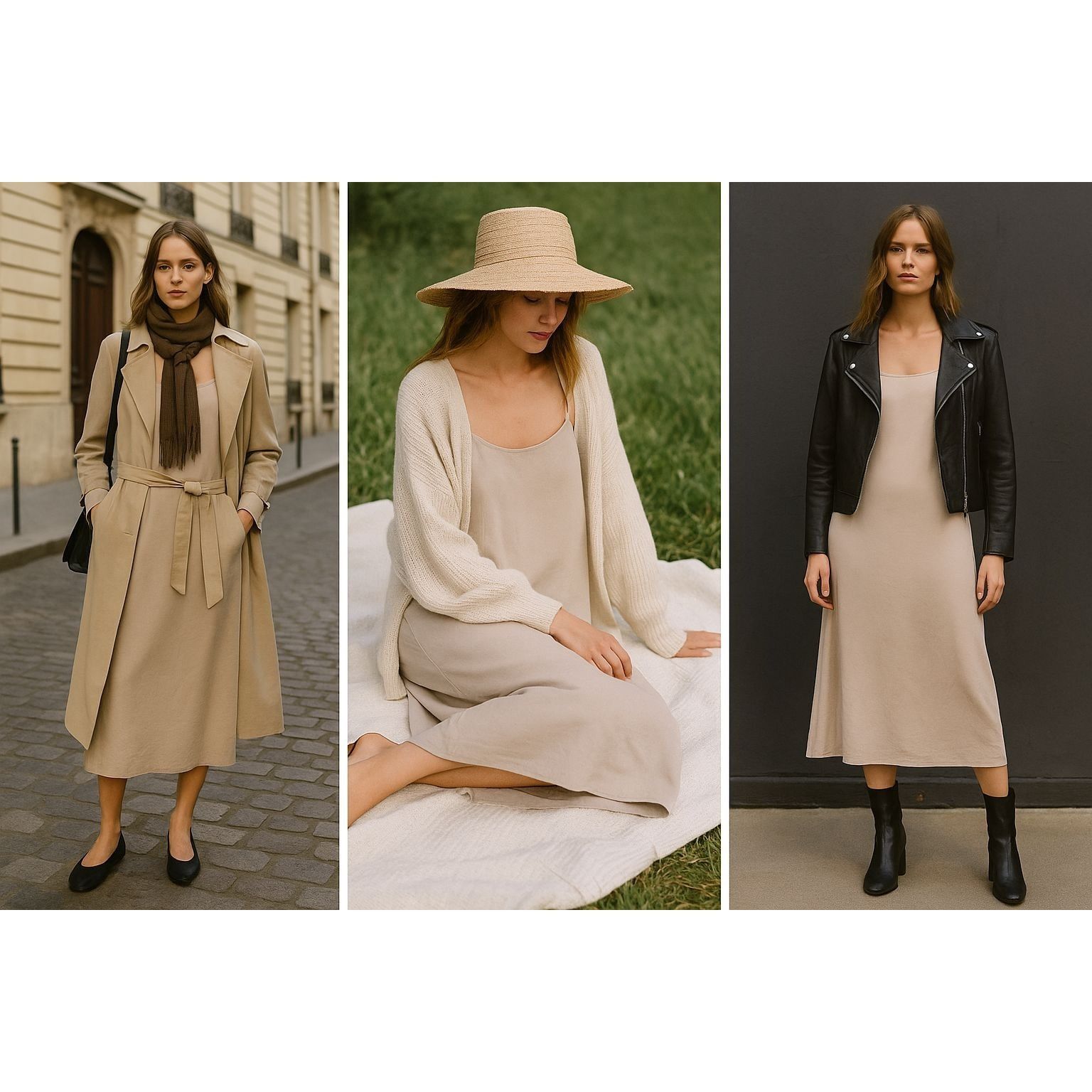 Other Neutral Virgin Wool Linen S Slip Dress Minimalist Quiet Luxu Size S / US 4 / IT 40 - 1 Thumbnail