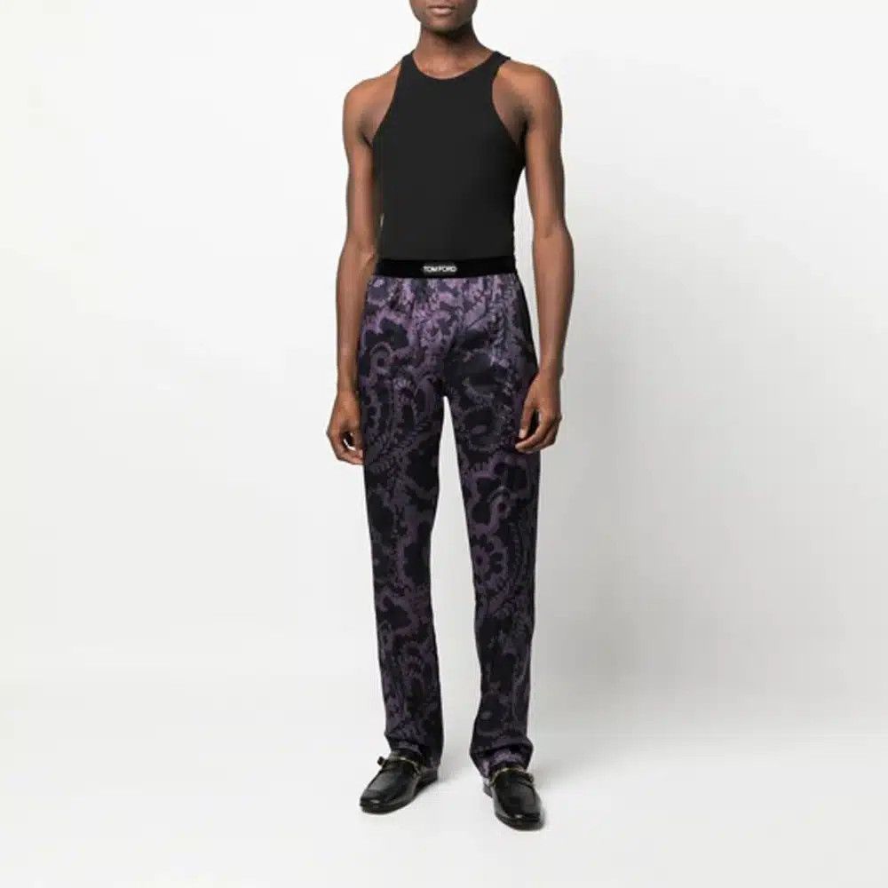 Tom Ford o1sndg1125 IST4H20 TF Logo Silk Pajama Pant in Purple/Black Size US 28 / EU 44 - 4 Thumbnail