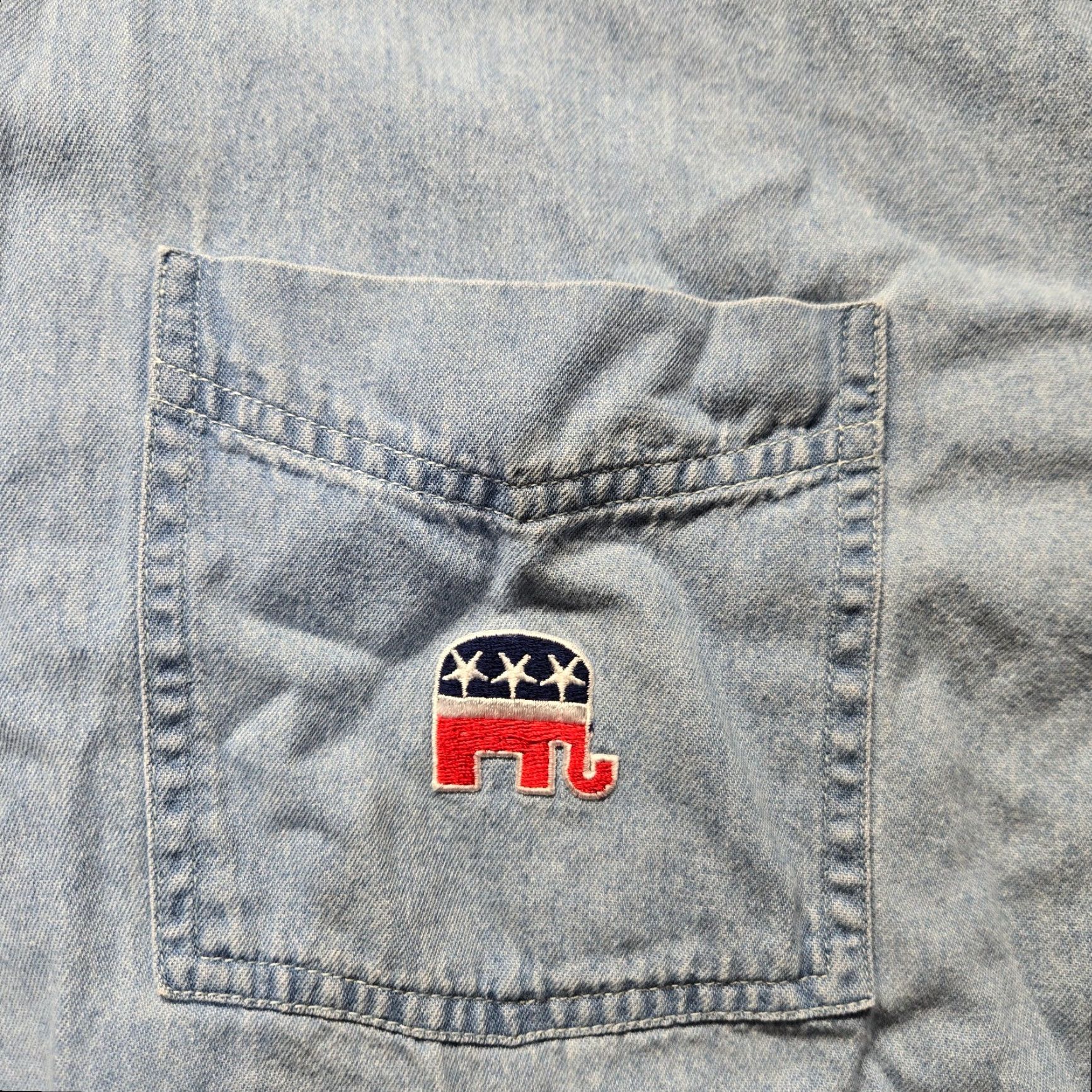 Faded Glory Faded Glory Denim Shirt Button-Up 2XL Men's Embroidered Republican Elephant Blue Denim Shirt 2XL Mens Size US XXL / EU 58 / 5 - 3 Thumbnail