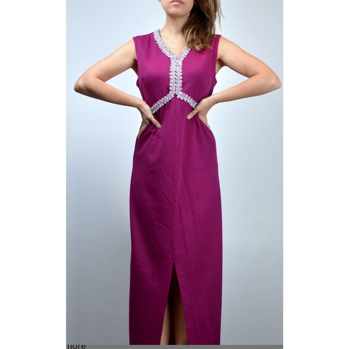 Vintage Vintage 70’s Magenta Pink Maxi Silver Sequin Dress Small Med Size M / US 6-8 / IT 42-44 - 1 Thumbnail