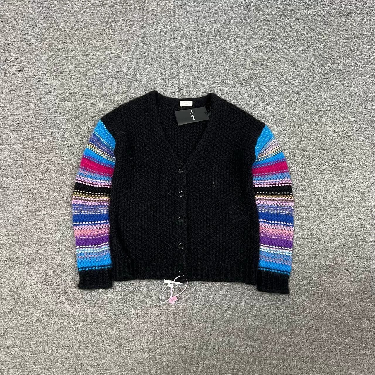 Saint Laurent Paris Saint Laurent Rainbow Sleeve Black Knit Cardigan XS Size XS / US 0-2 / IT 36-38 - 1 Thumbnail