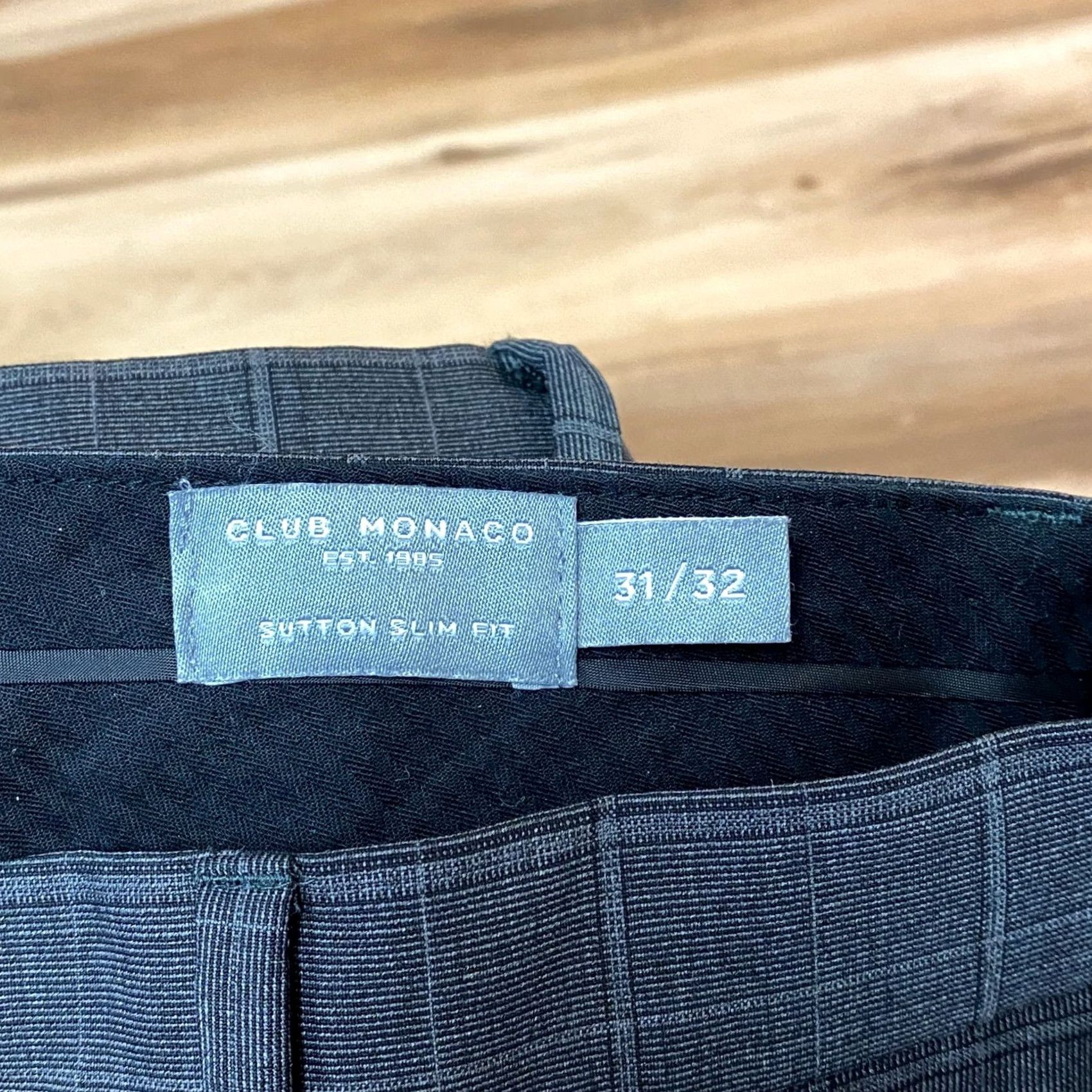 Club Monaco Club Monaco Sutton Slim Fit Wool Blend Plaid Dress Pants Mens 31x29 Grey Size US 31 - 2 Thumbnail