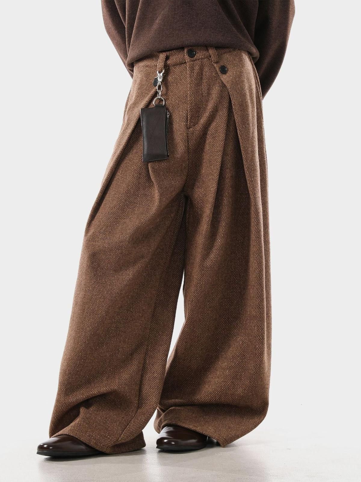 Vintage Brown Wide Leg Wool Pants, Loose Fit Casual Trousers Size US 32 / EU 48 - 2 Thumbnail